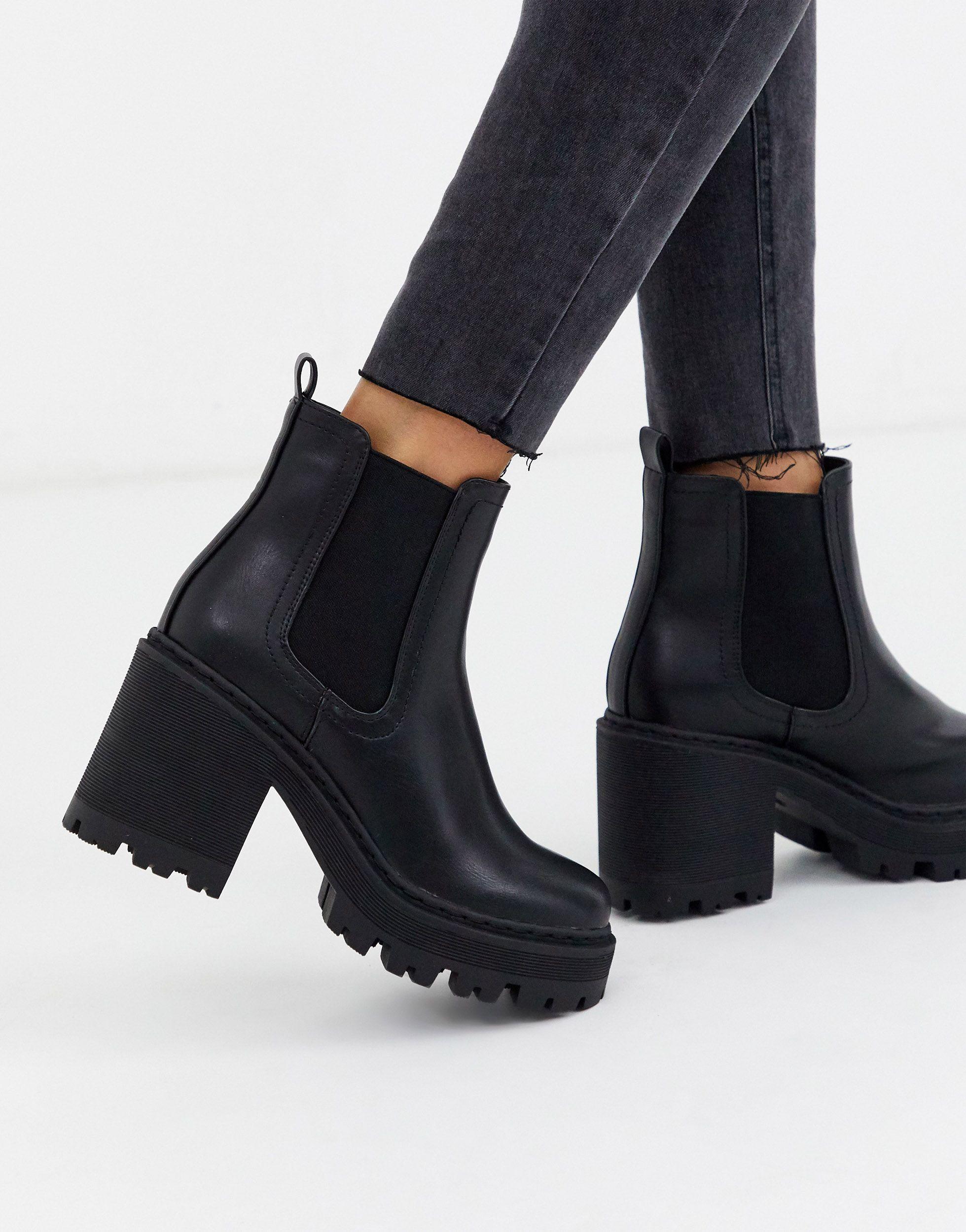 Public Desire Fuzzy Chunky Heeled Ankle Boot in Black | Lyst