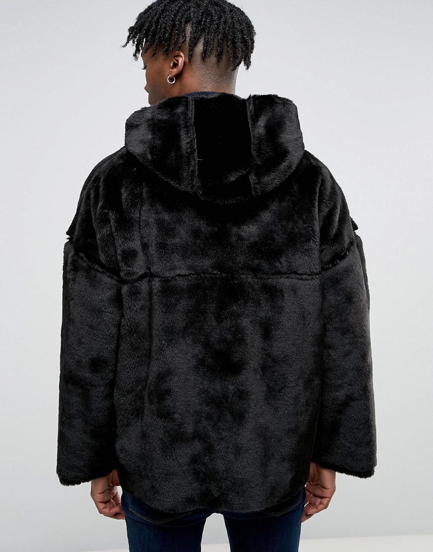 ASOS Faux Fur Hooded Reversible Jacket In Black for Men Lyst