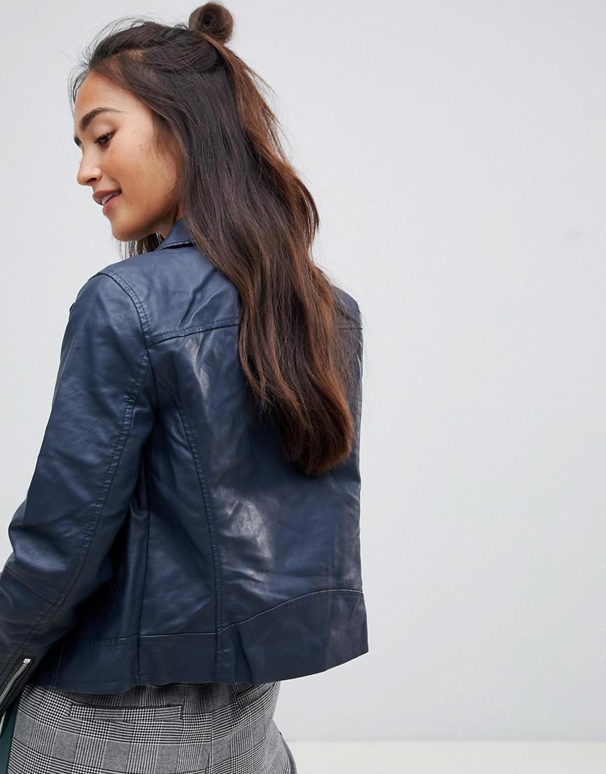dark blue faux leather jacket