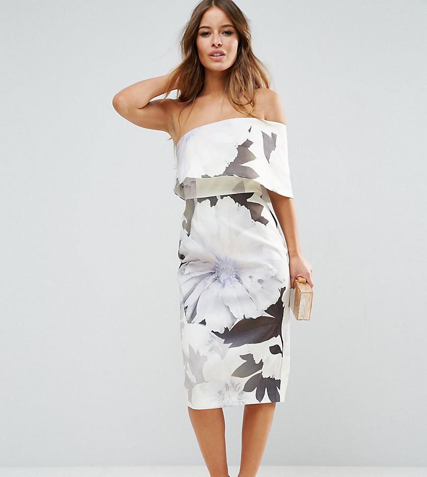 one shoulder floral midi dress
