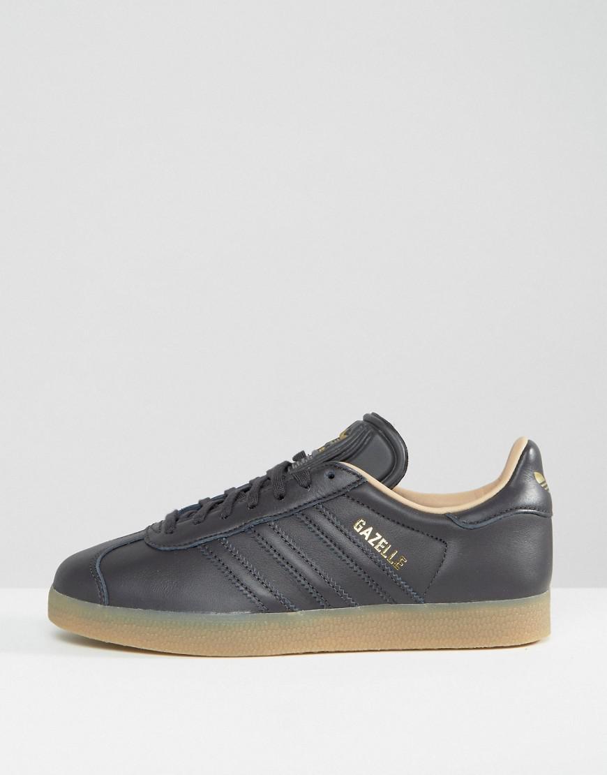 adidas Originals Black Leather Gazelle Sneakers With Gum Sole | Lyst
