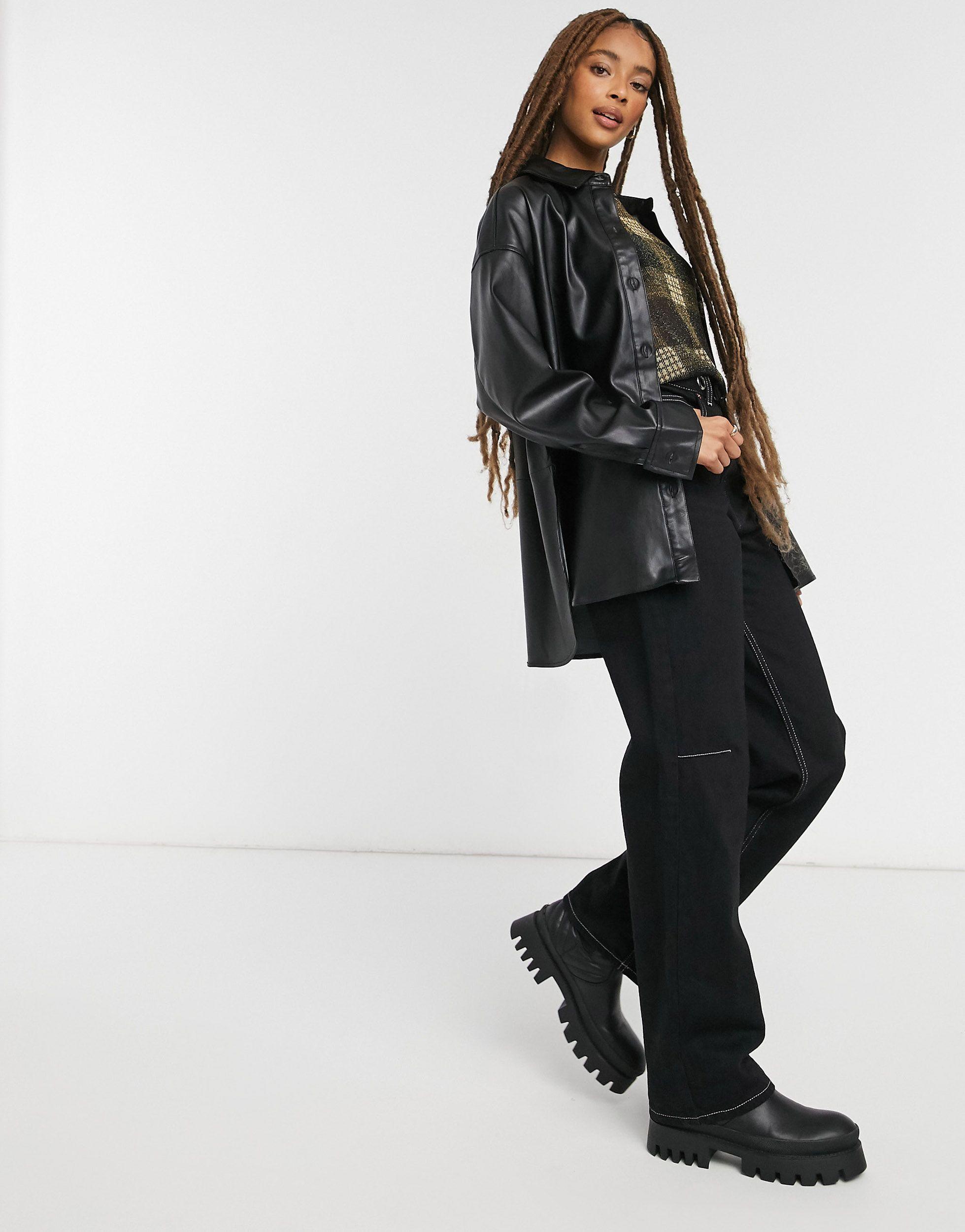 Pull\u0026Bear Faux-leather Overshirt in 