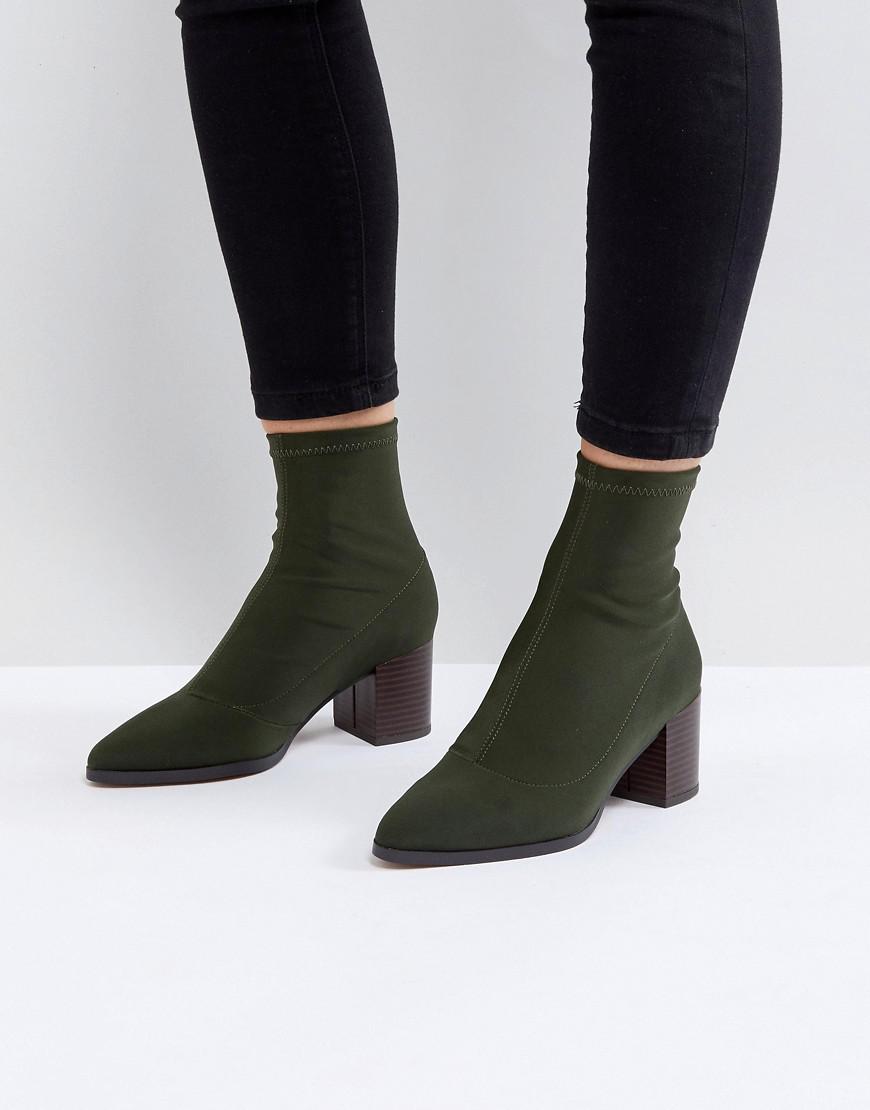 ASOS Denim Asos Ricky Mid Heeled Sock Boots in Green - Lyst