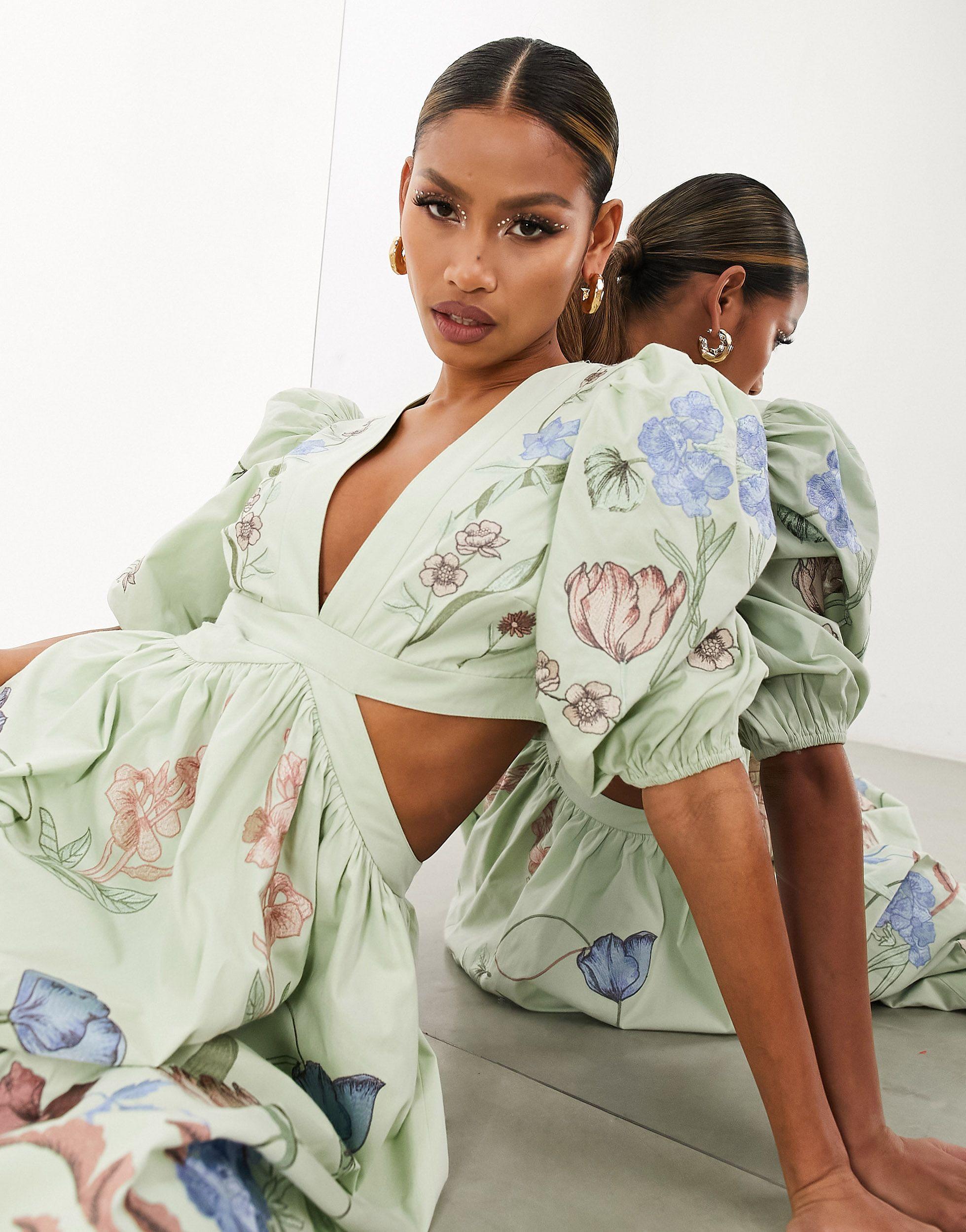 asos green dress with flowers Homecoming Dress