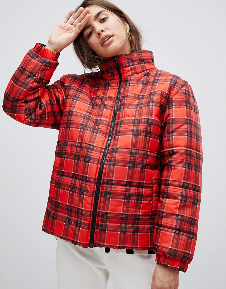 dark red padded jacket