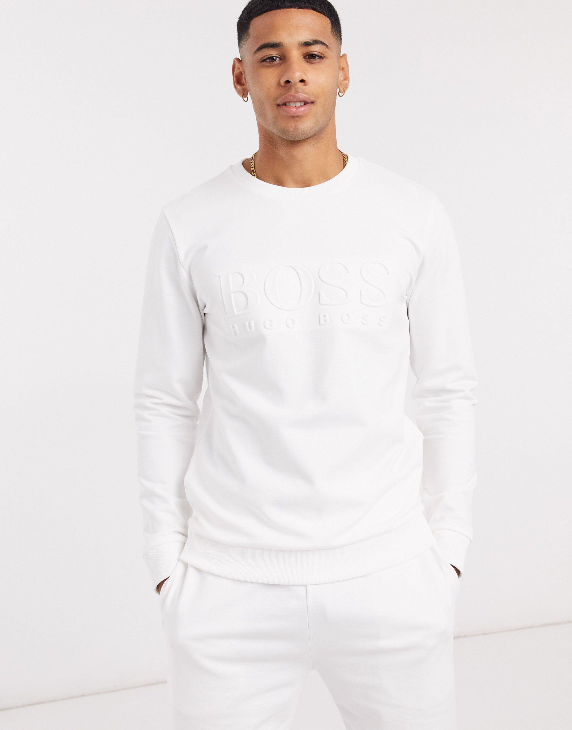 BOSS by HUGO BOSS Heritage Embossed Logo Sweatshirt in White for Men - Lyst