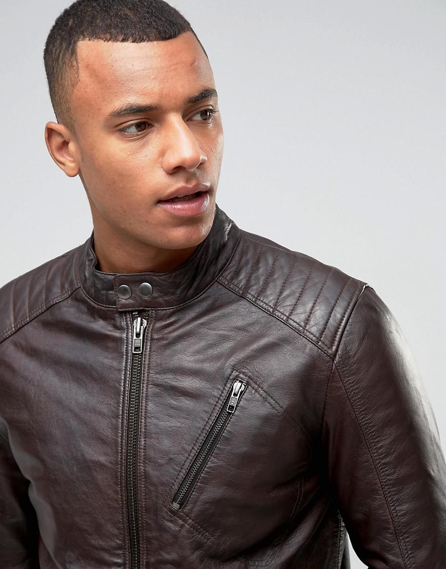 Barneys Originals Real Leather Quilted Biker Jacket in Brown for Men - Lyst