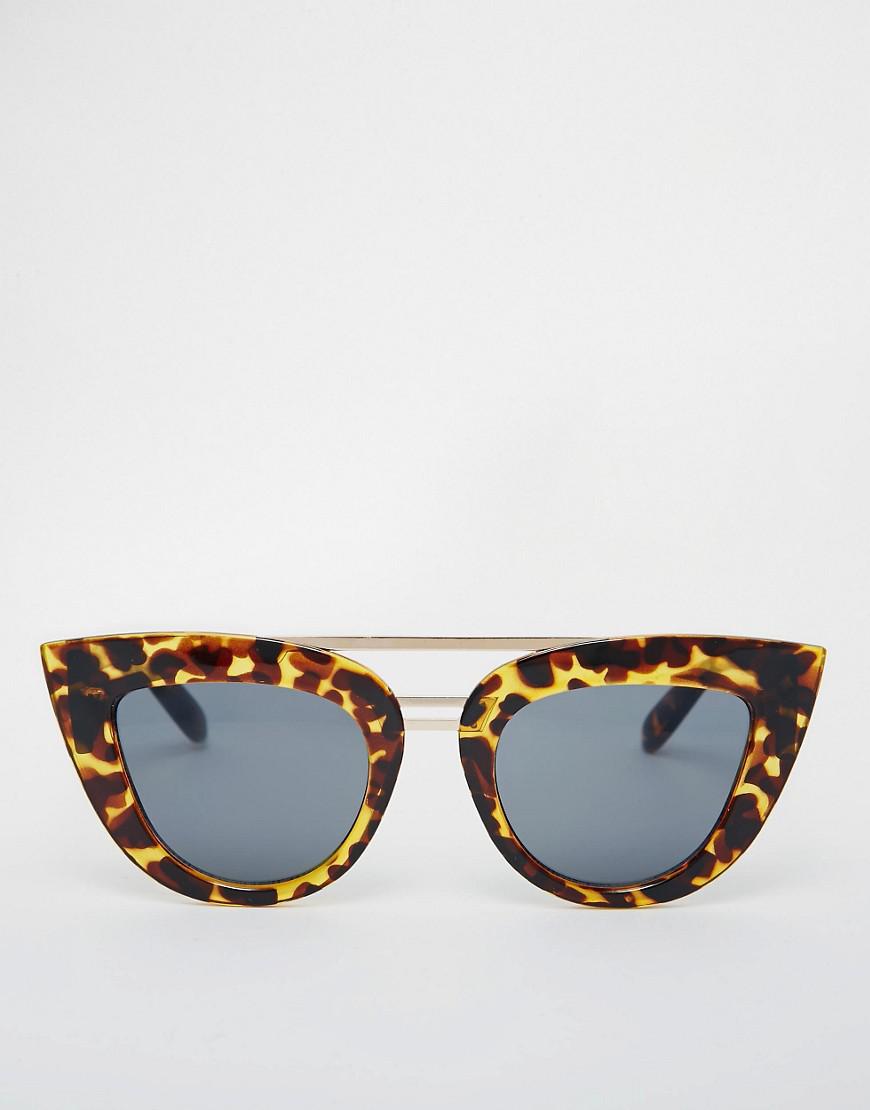 Asos Flat Top Cat Eye Sunglasses With Brow Bar Nose Bridge In