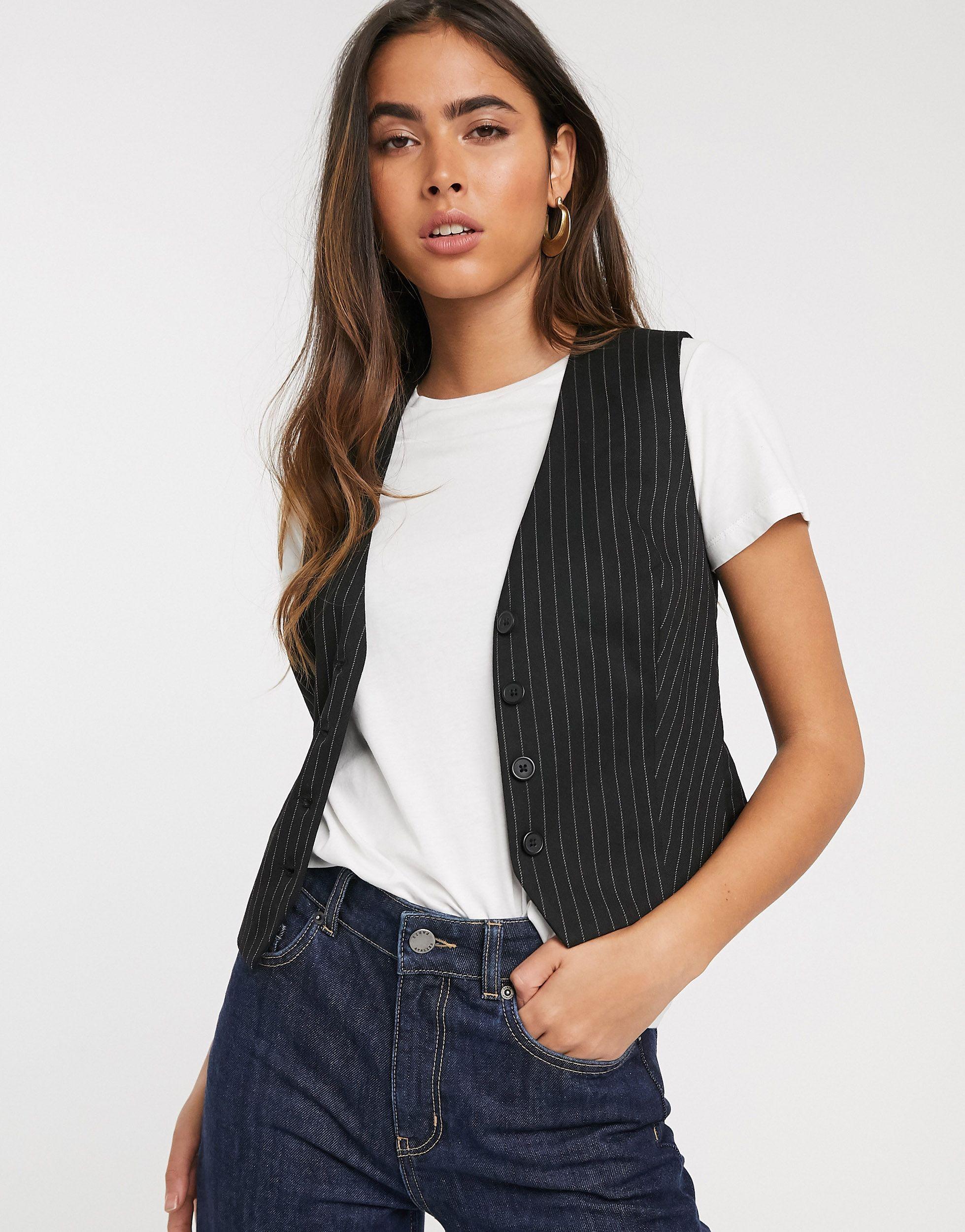 Stradivarius Denim Waistcoat in Black | Lyst