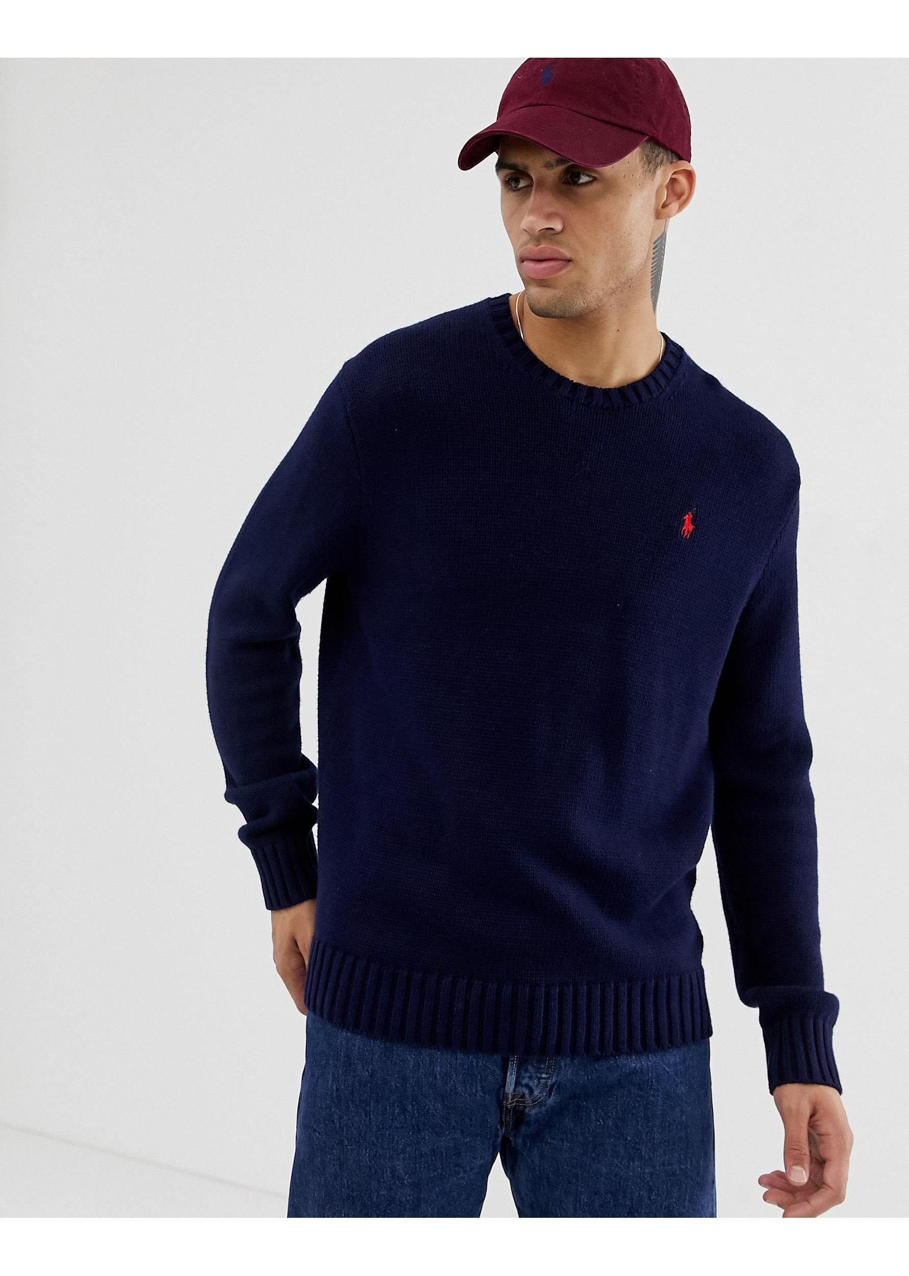 Polo Ralph Lauren Chunky Cotton Knit Jumper With Crew Neck in Blue for Men  | Lyst