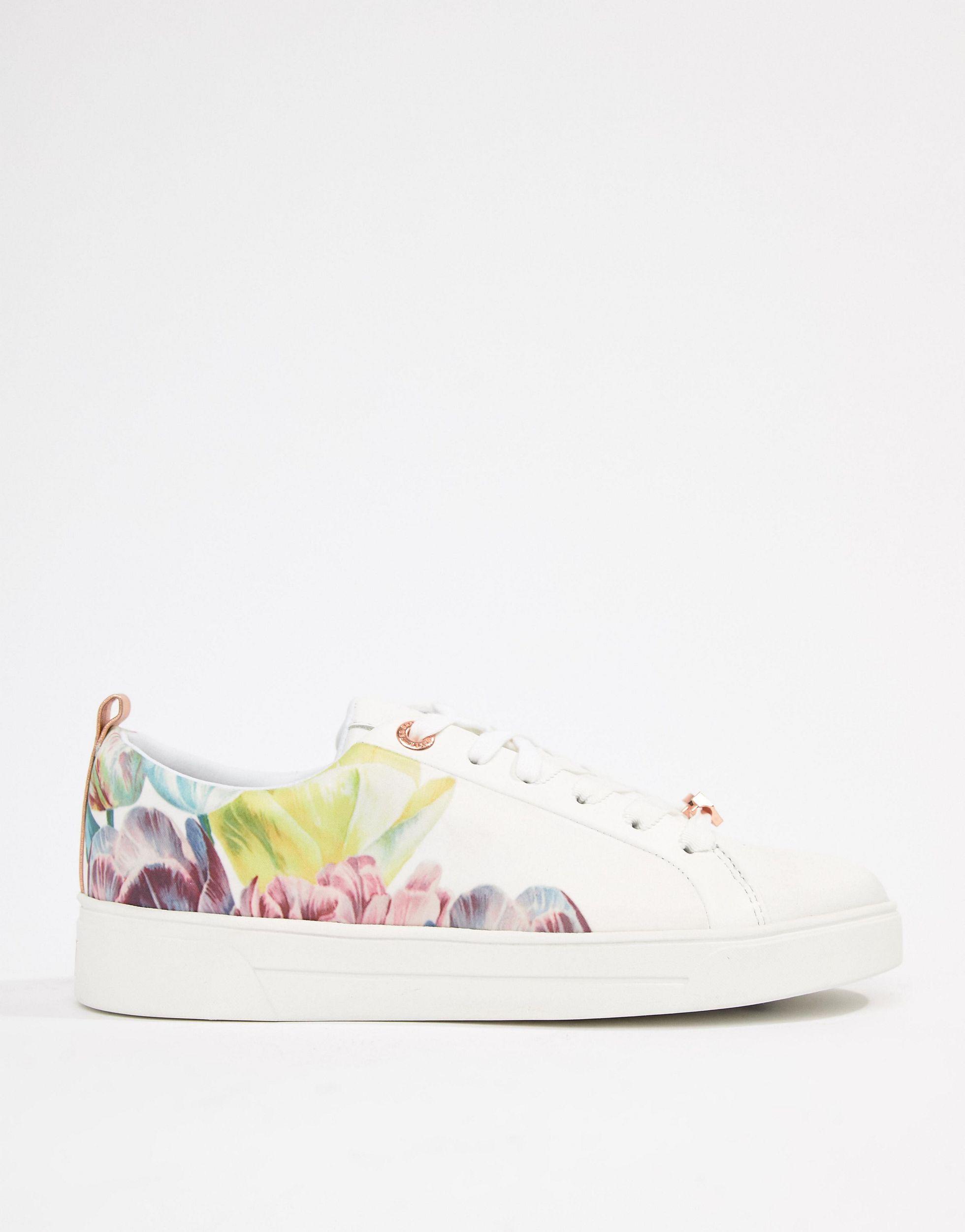 Ted Baker Floral Lace Up Trainers in White - Lyst