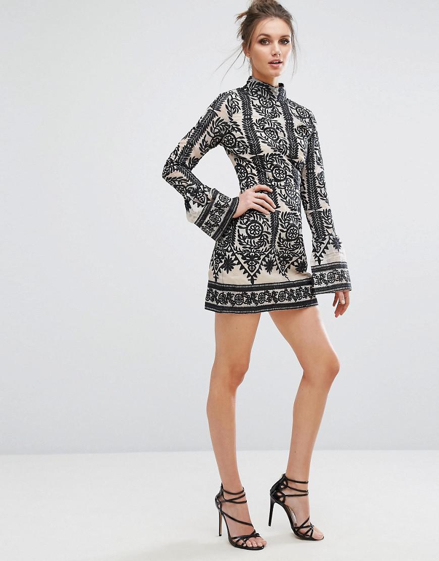 missguided lace frill sleeve high neck dress