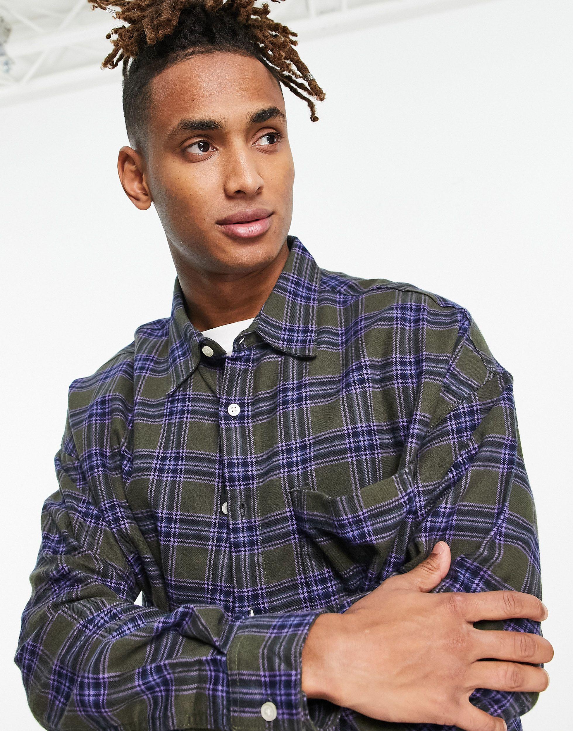 Bershka Flannel Shirt With Plaid in Blue for Men | Lyst