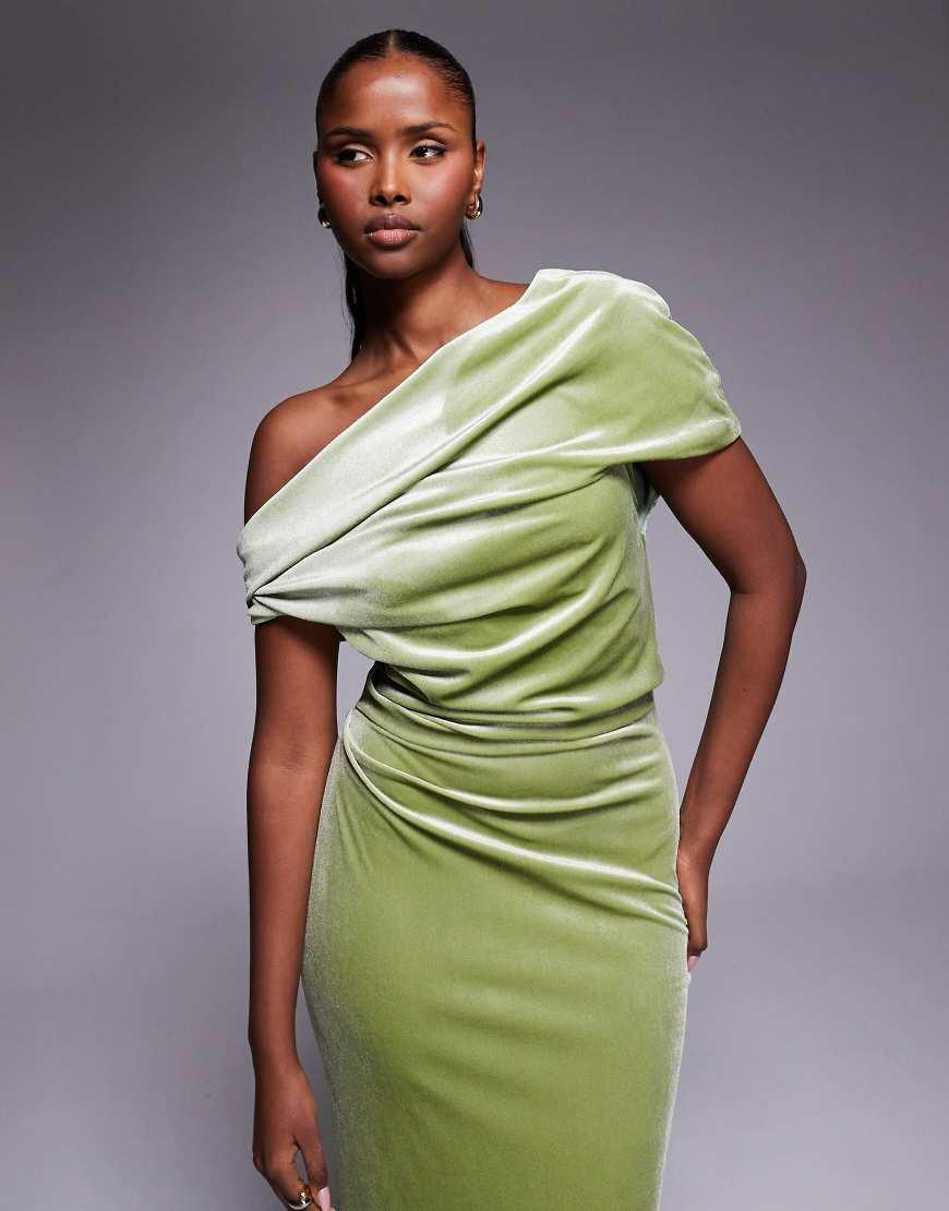 asos green velvet dress ASOS DESIGN velvet twist front deep plunge maxi dress in olive green