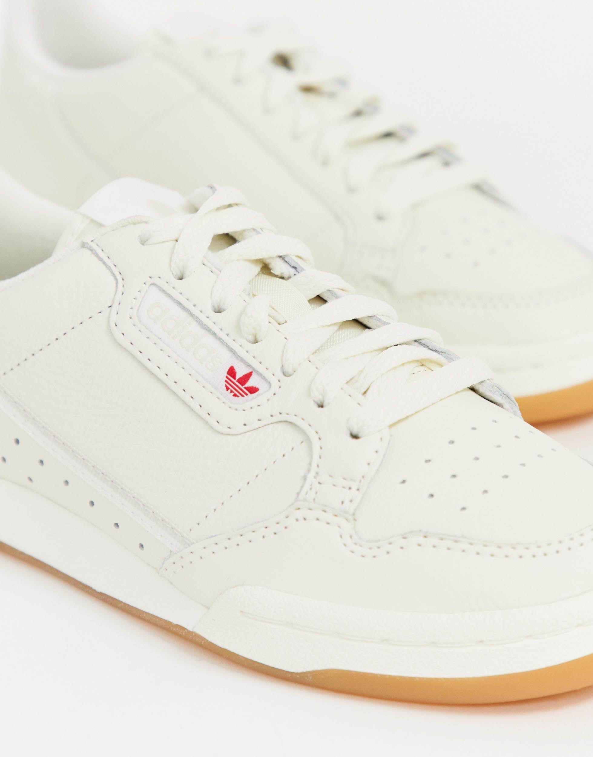 adidas originals continental 80s trainers in white with gum sole