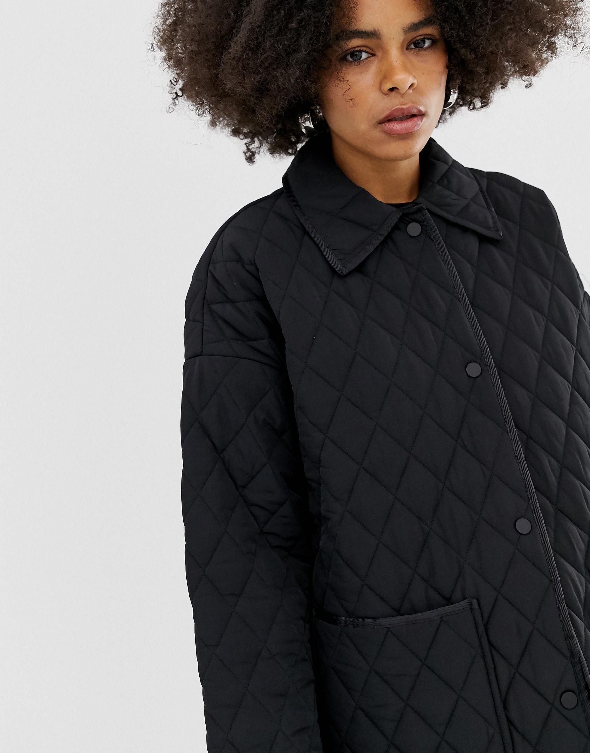 Monki Denim Quilted Long Line Jacket in Black - Lyst