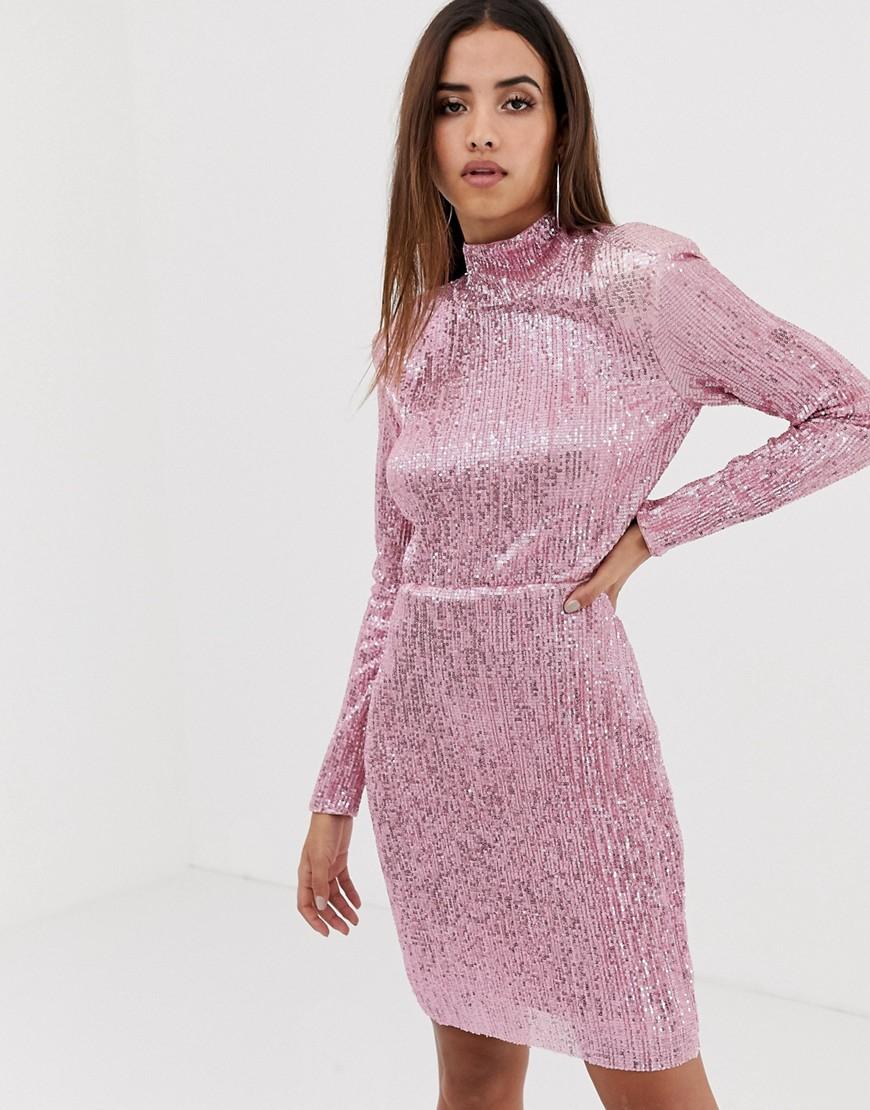Club L London Synthetic Club L High Neck Open Back Sequin Maxi Dress in  Pink - Lyst