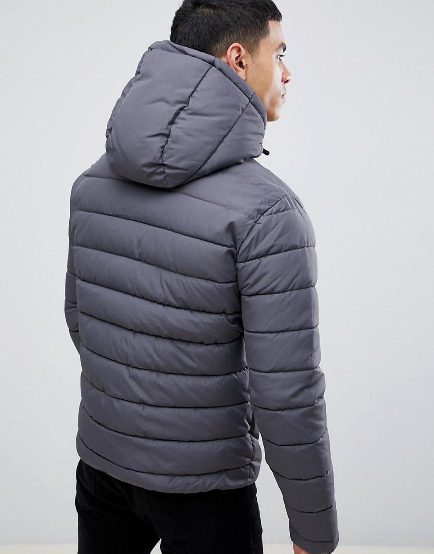 New Look Hooded Puffer Jacket in Gray for Men | Lyst