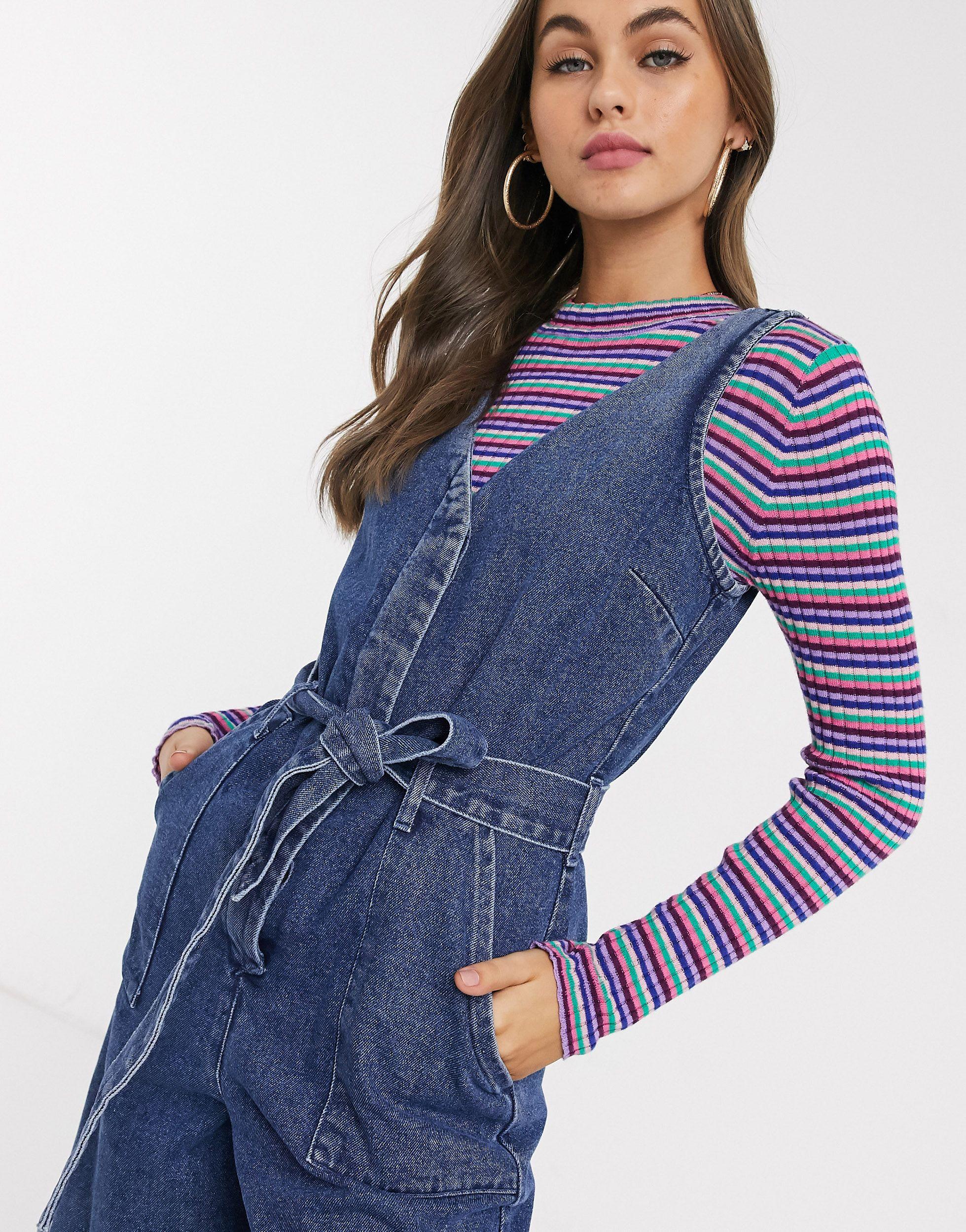denim v neck jumpsuit