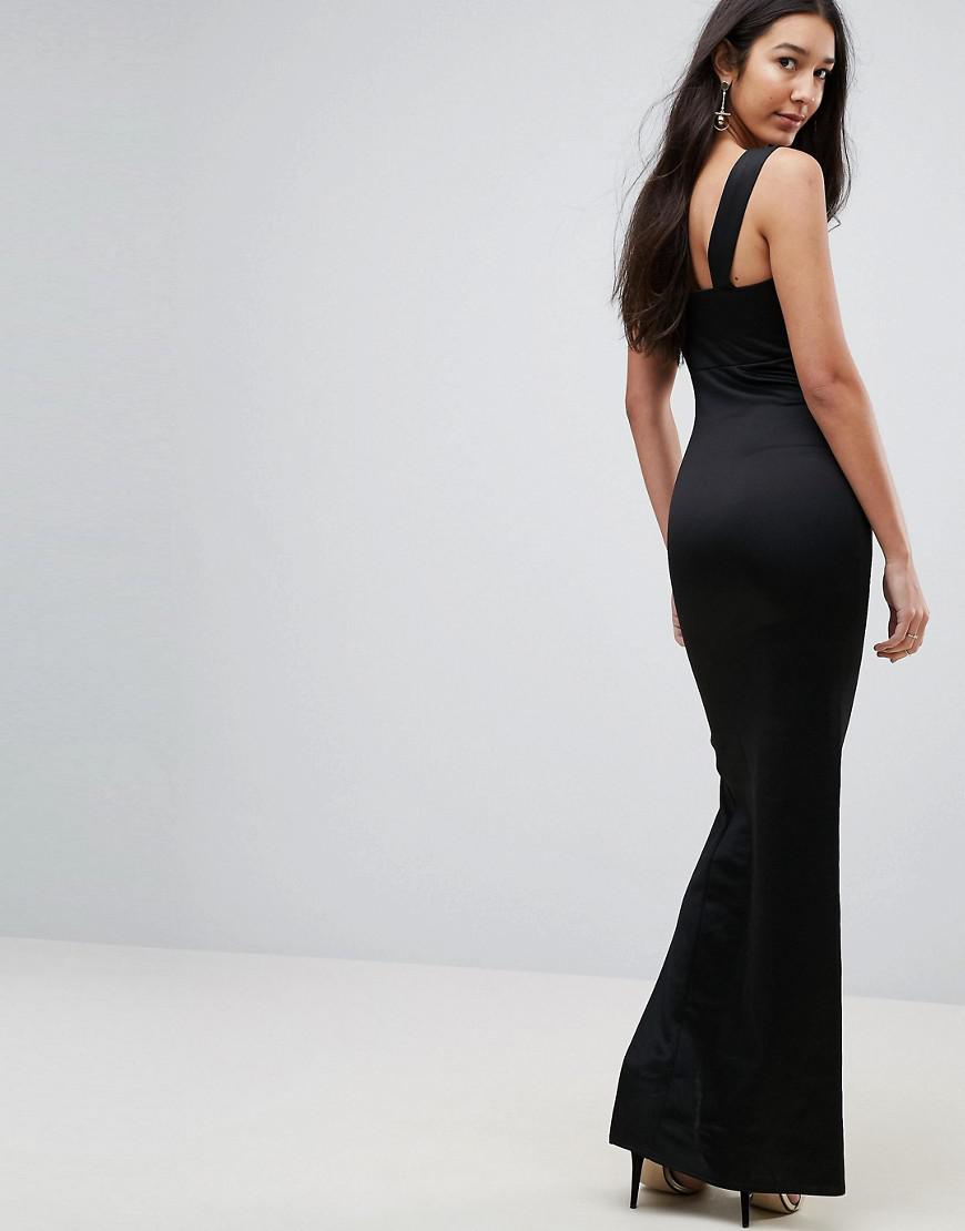 asos square neck scuba maxi dress with thigh split