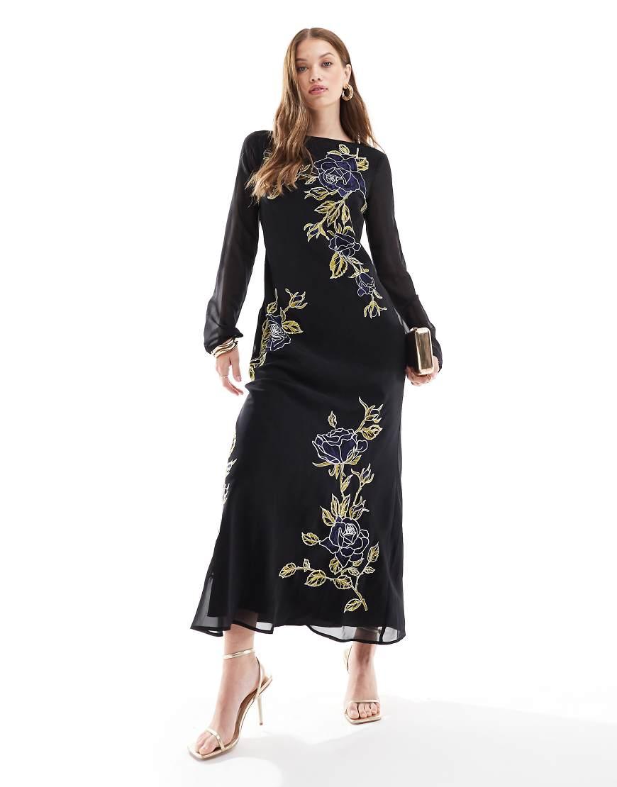 sachin and babi light blue dress Needle & Thread Needle And Thread Long Sleeve Embroidered Maxi Dress in  Green