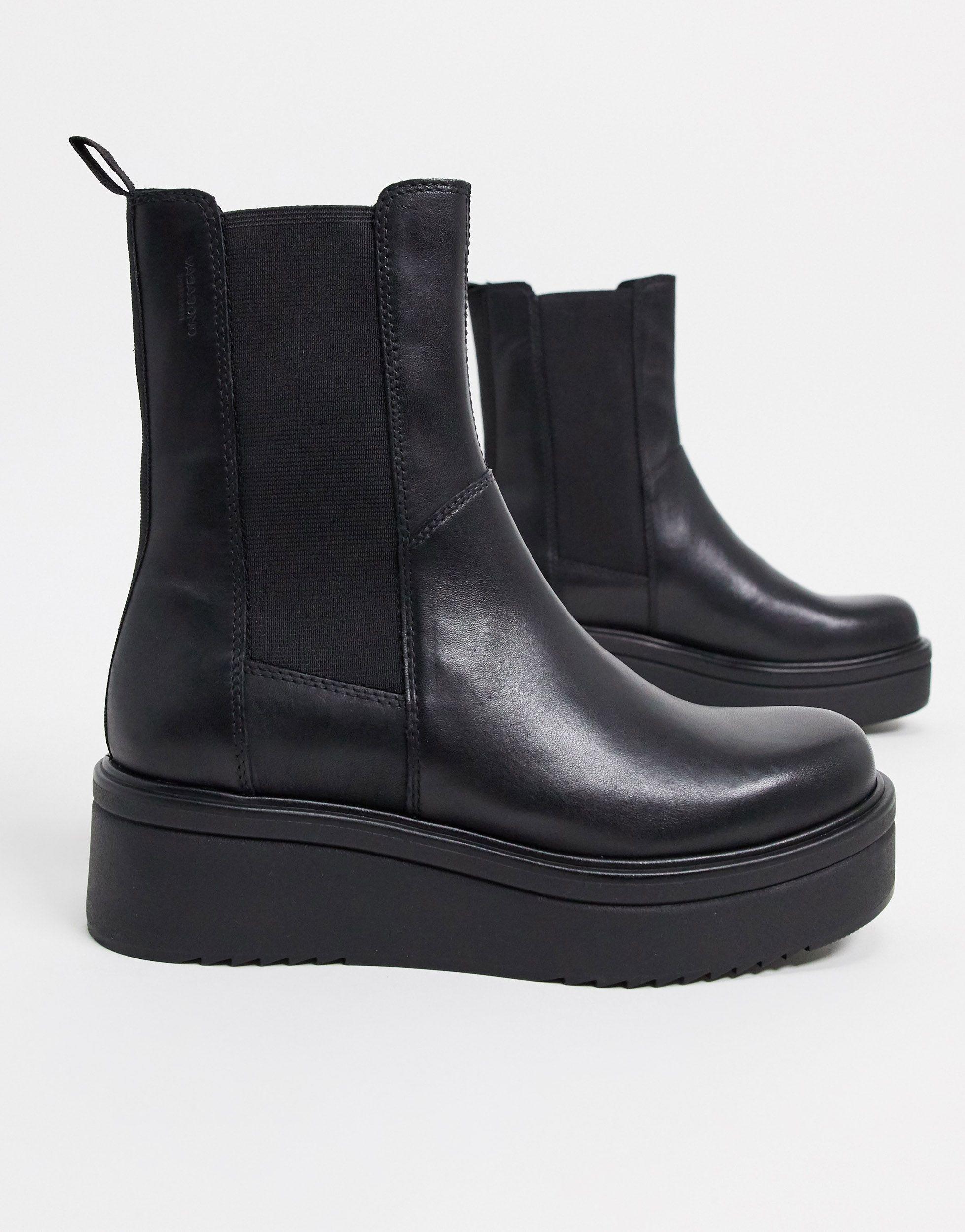 Vagabond Leer Tara - Leren Chelsea Boots Met Plateauzool in het Zwart - Lyst