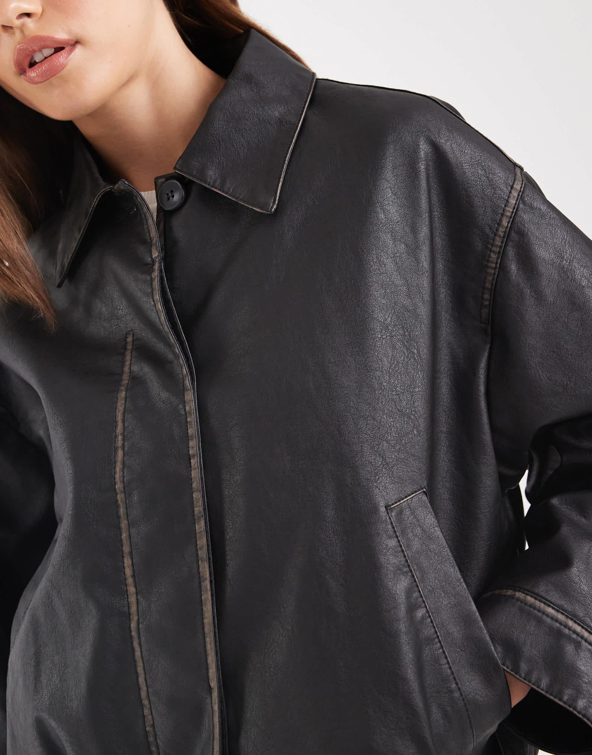 Veste En Cuir Vintage Femme Beige Bagatelle - Taille L - Très Bon état Occasion