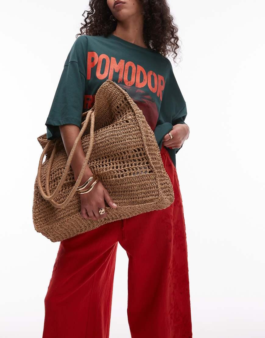 TOPSHOP Tania Straw Tote Bag in Red Lyst UK