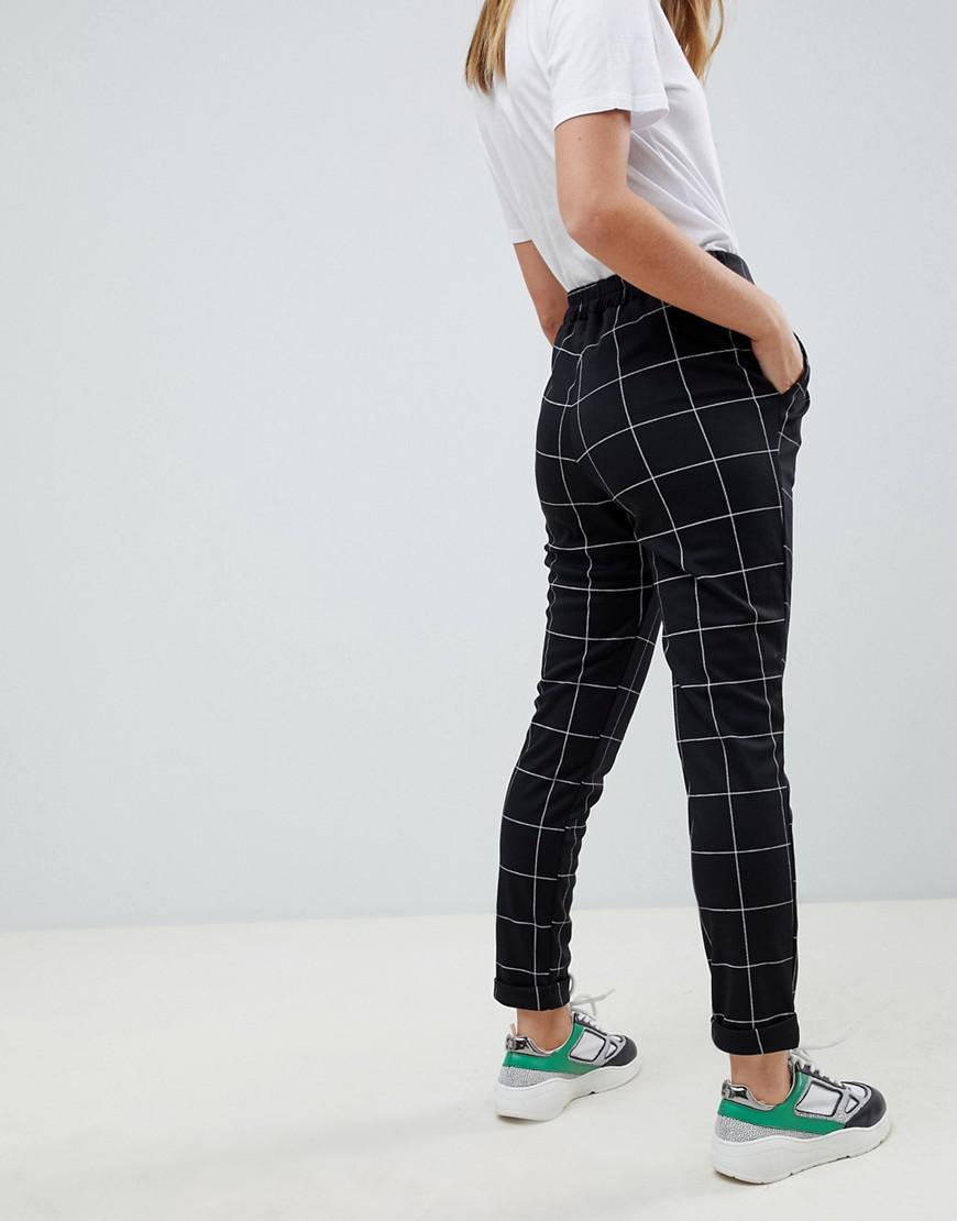 New Look Denim Grid Check Pants In Black - Lyst