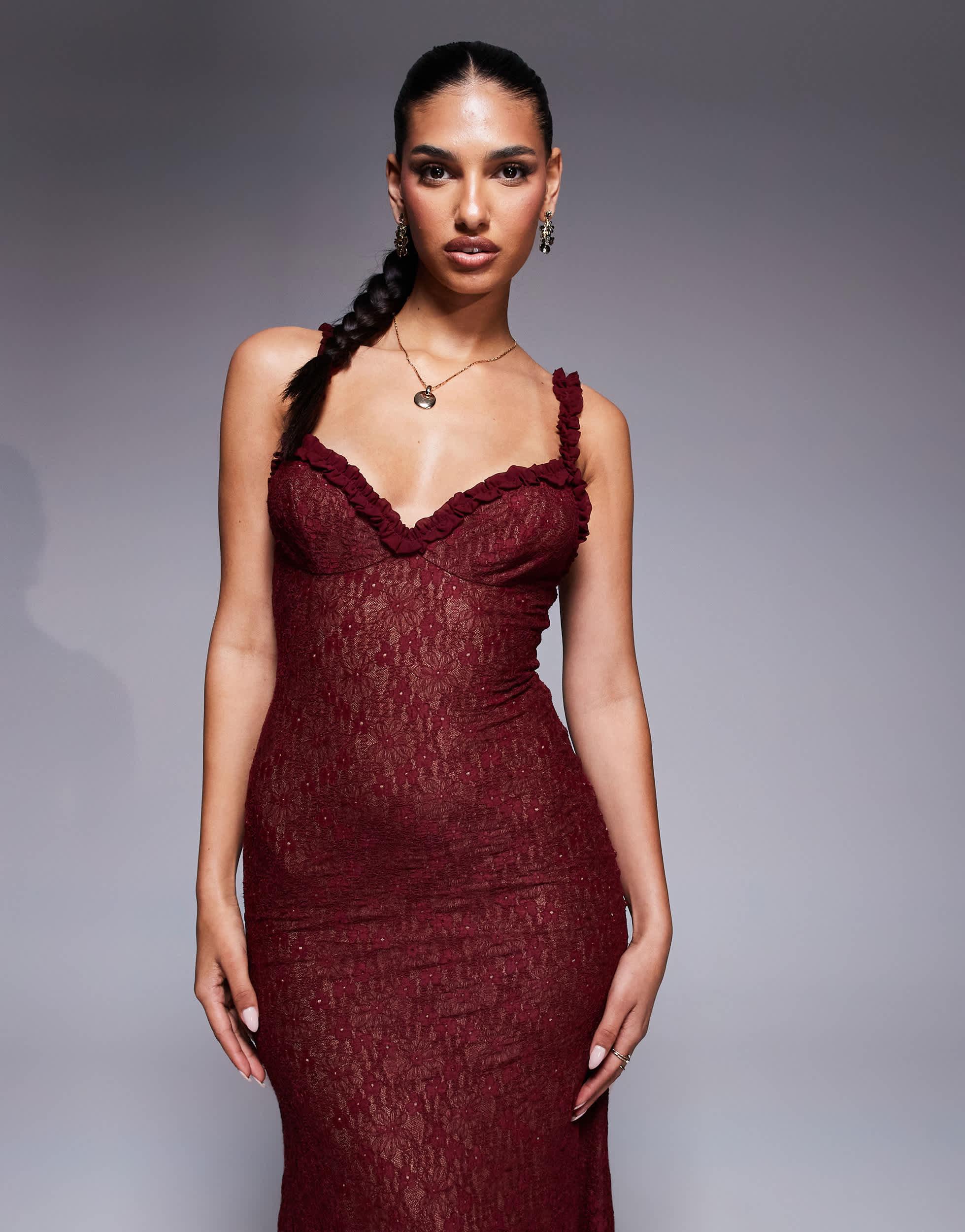 Bardot Alegra Stretch Lace Midi Dress in Purple | Lyst
