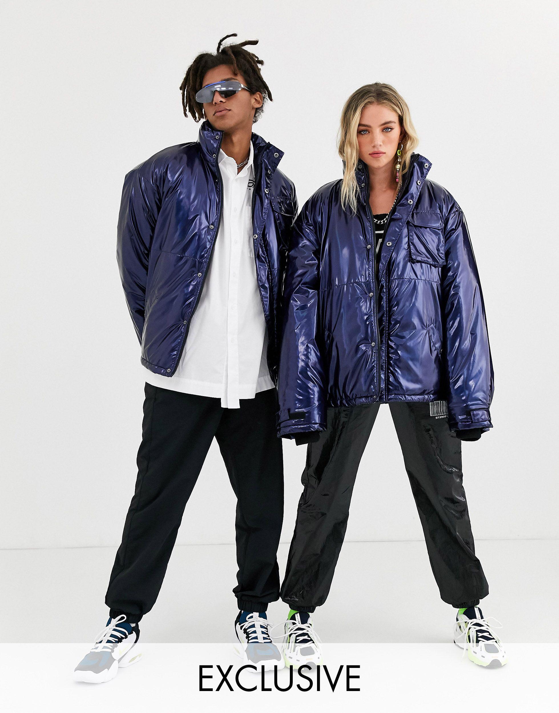 collusion unisex puffer jacket in black