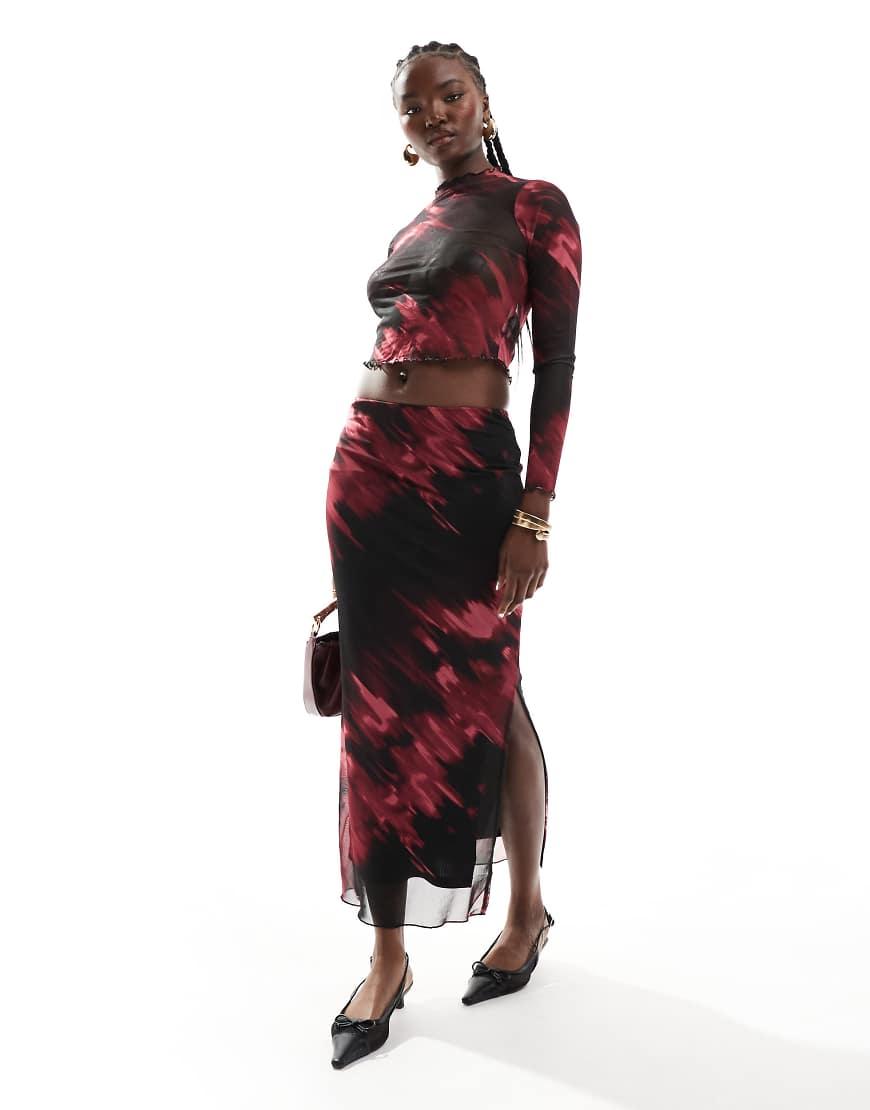 New Look Mesh Midi Skirt in Red Lyst UK
