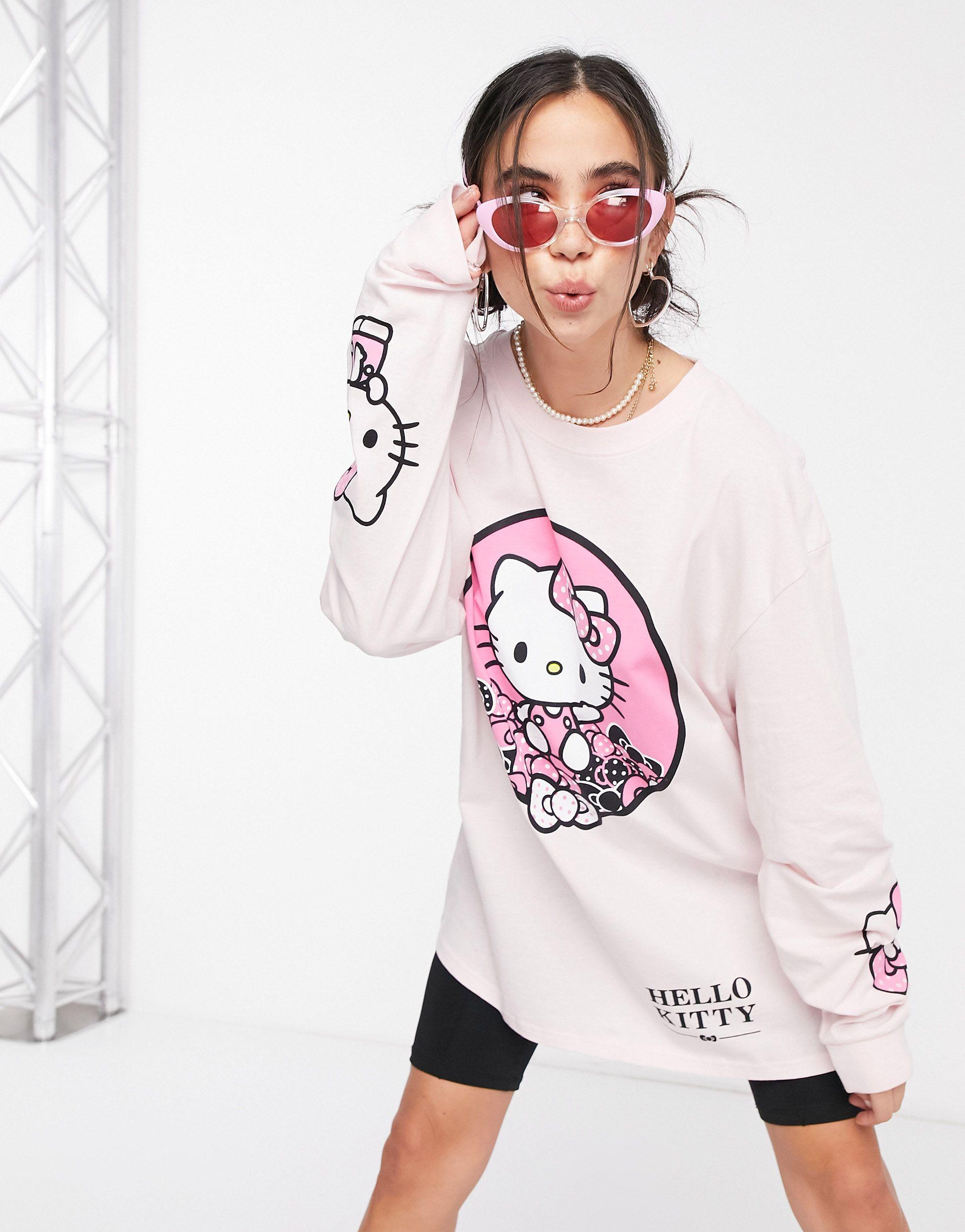 New Girl Order X Hello Kitty Oversized Long Sleeve T-shirt With Front ...