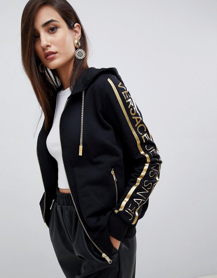 Versace Jeans Couture Denim Metallic Logo Zip Through Hoodie With 
