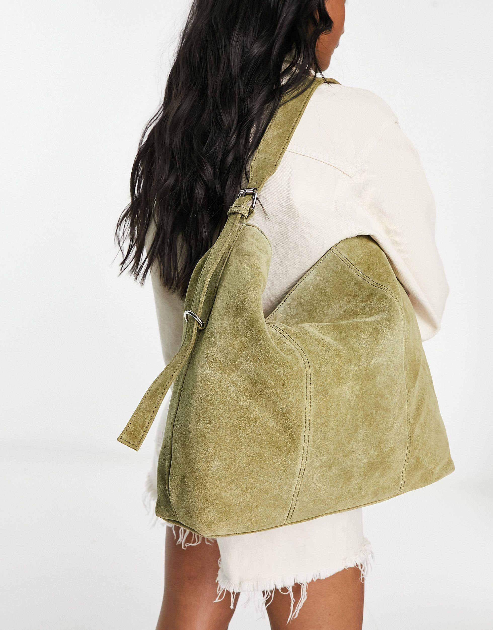 ASOS Suede Tote Bag With Buckle in Green | Lyst UK