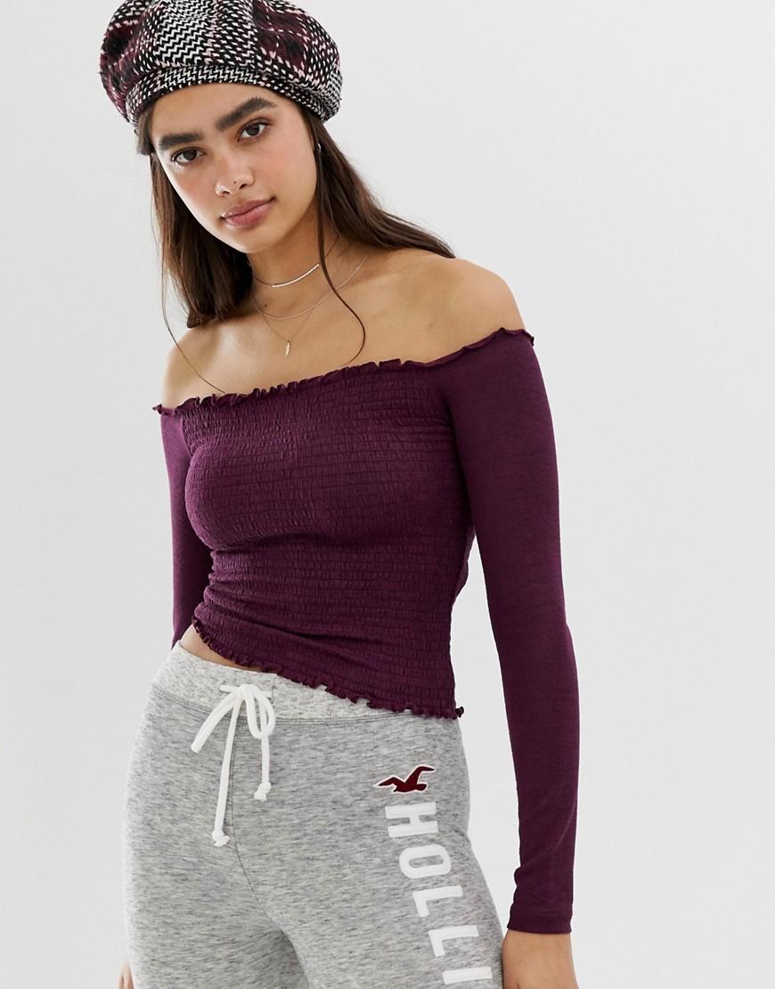 hollister red off the shoulder top