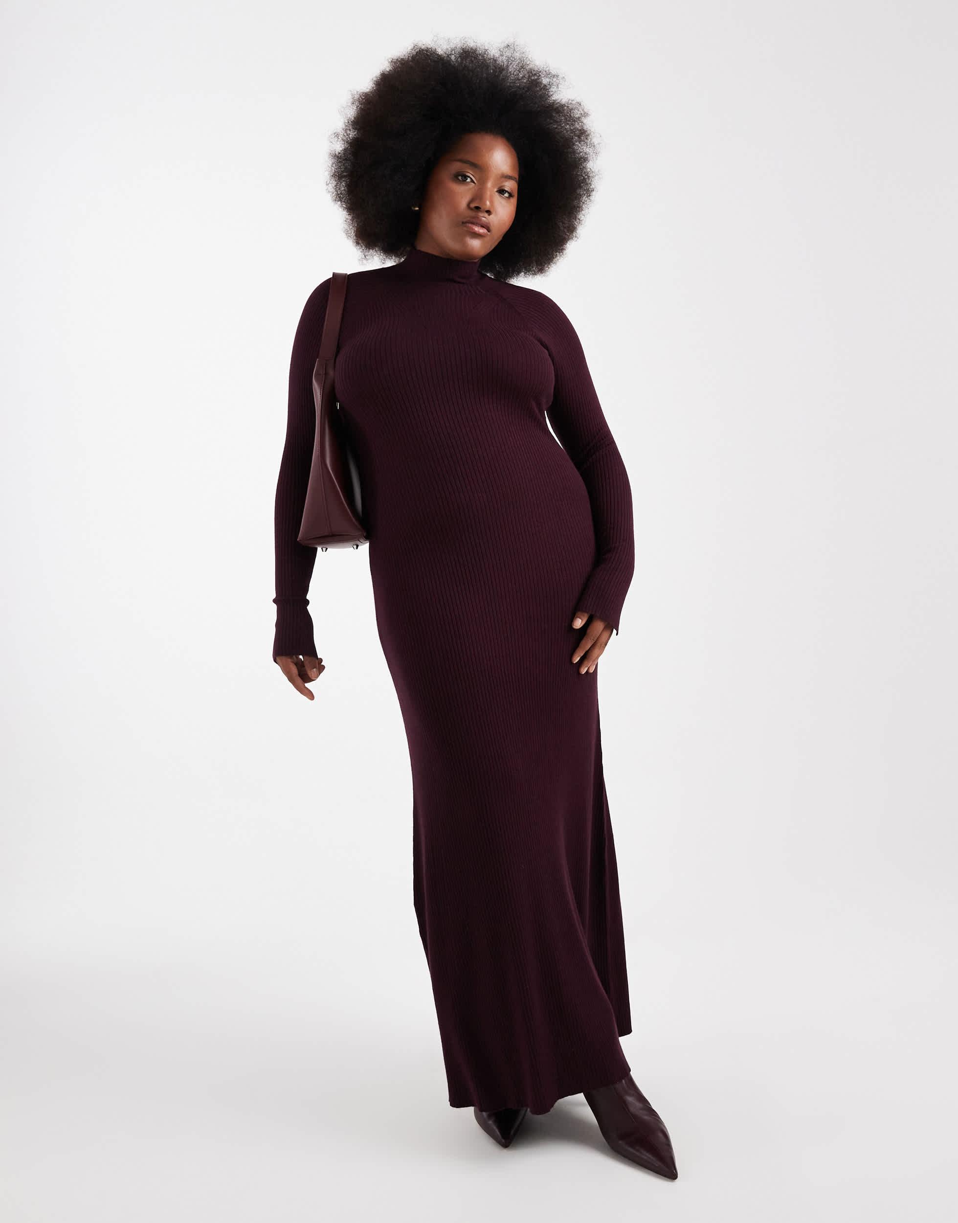 ASOS Asos Design Curve Knit Fine Gauge Maxi Dress With Ribbed Detail in  Purple | Lyst