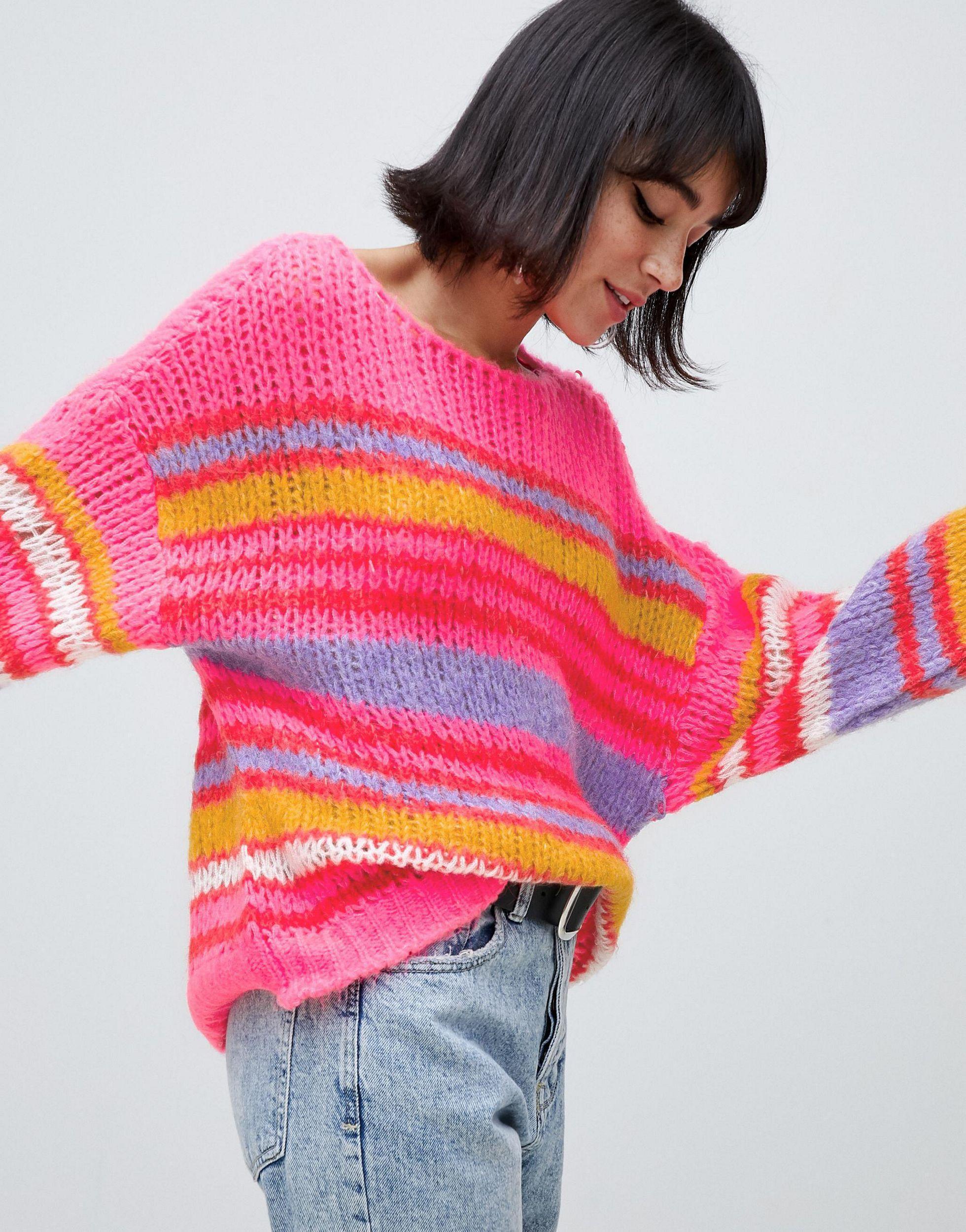 Maglione a righe multicoloreStradivarius in Denim di colore Rosa | Lyst