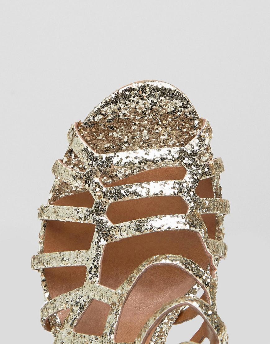 gold caged sandals