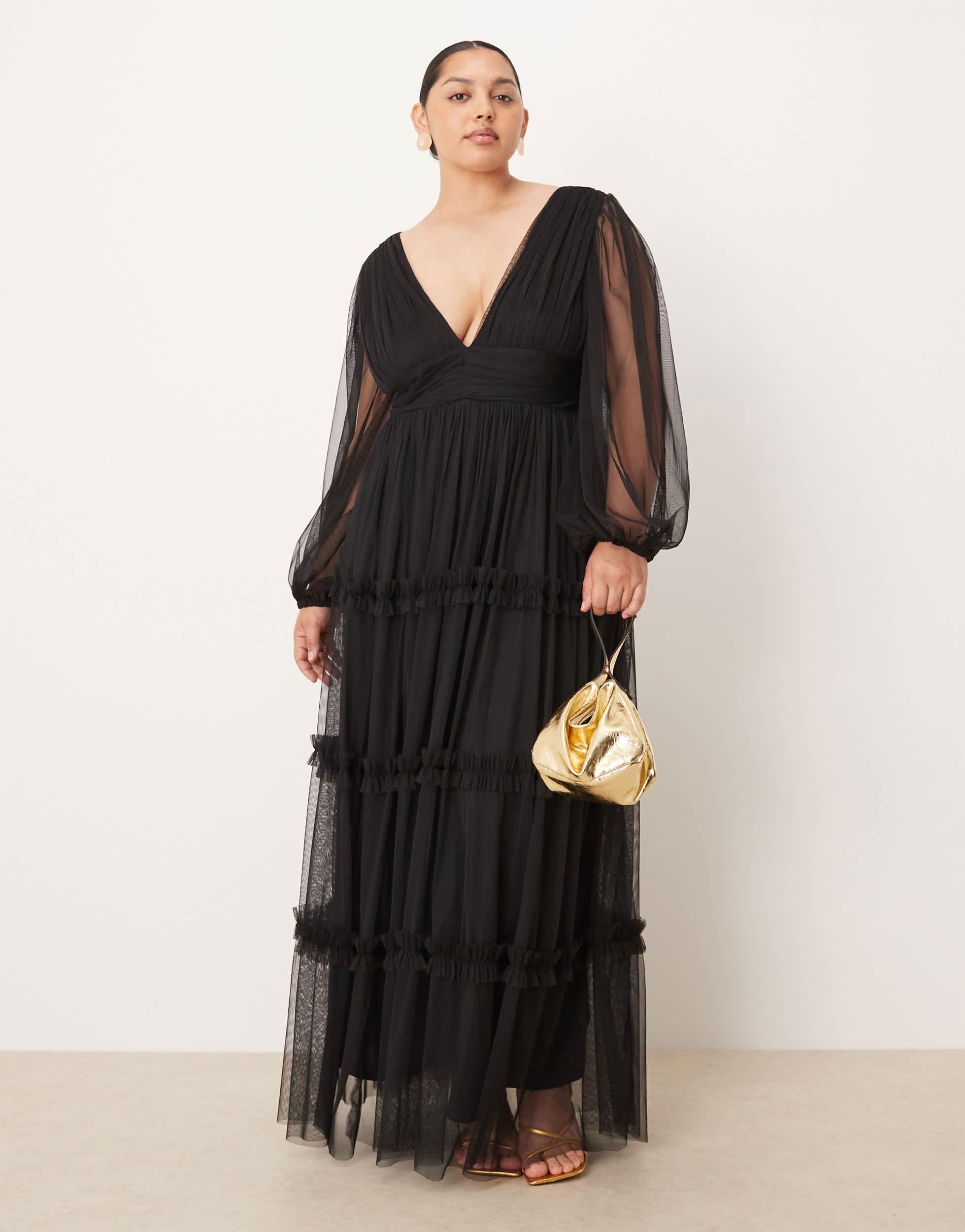 Lace & Beads Plus Boho Ruffle Maxi Dress in Black | Lyst
