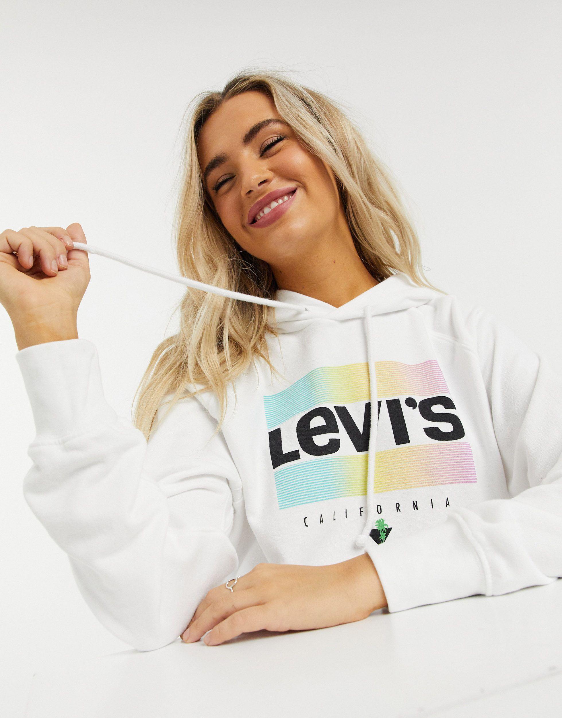 Felpa con cappuccio con logo frontale arcobaleno colore bianco di Levi's in  Bianco | Lyst