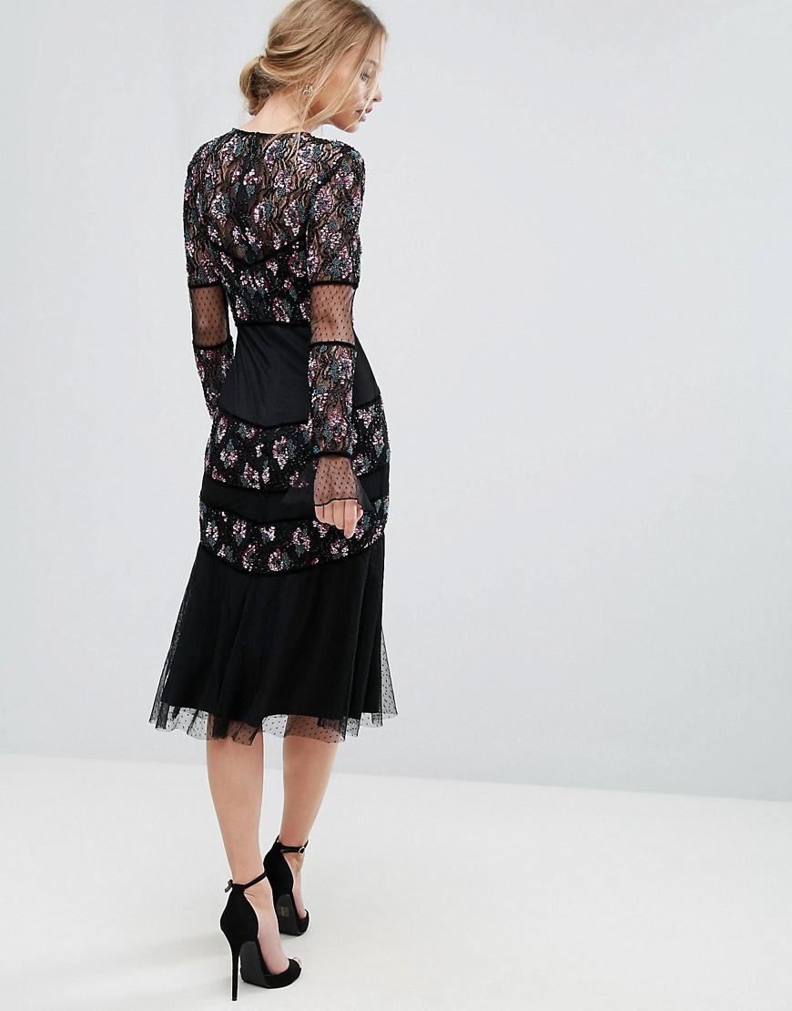 Lyst - Frock And Frill Midi Dress With Embellishment in Black
