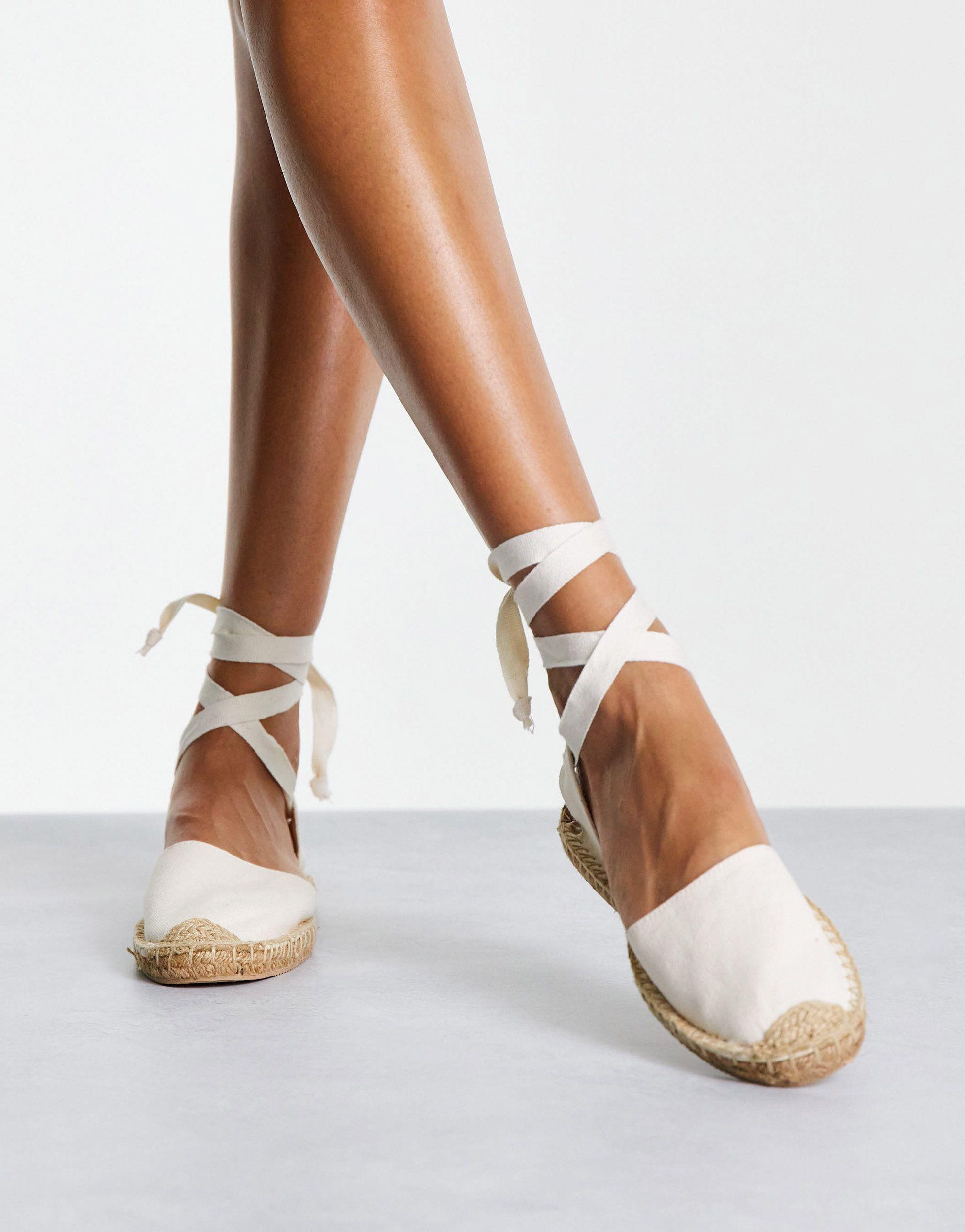 London Rebel Tie Leg Flat Espadrilles in White Lyst UK