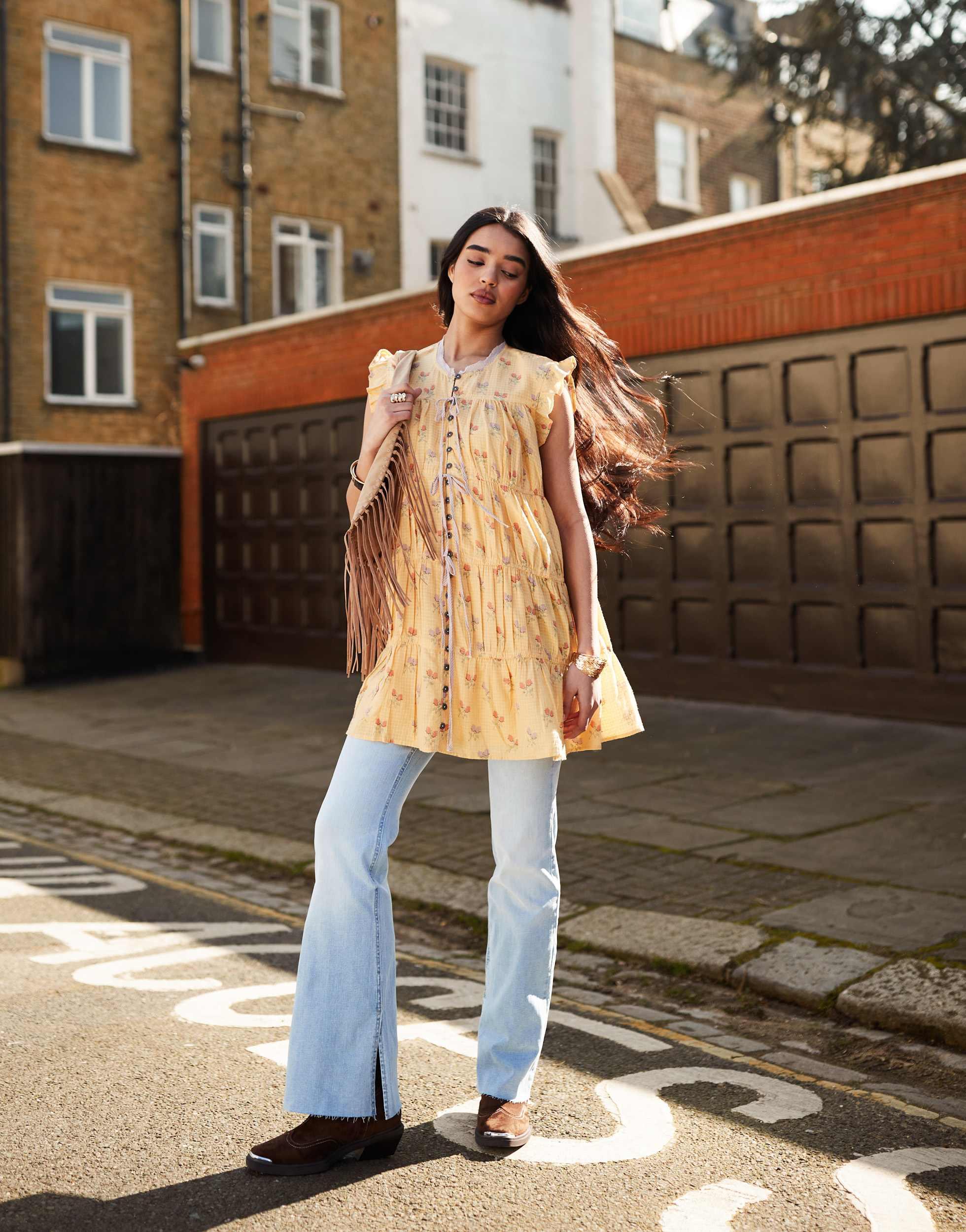 Ourlet Jean Droit Fendu En Bas D74 Jean évasé à Ourlet Fendu