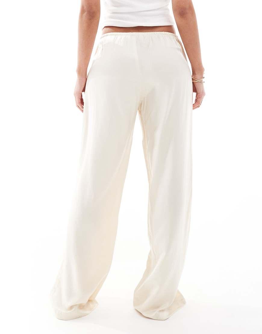 Monki Satin Wide Leg Pull On Pants in White Lyst UK