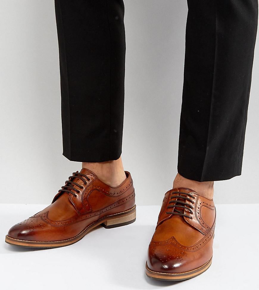 ASOS Wide Fit Brogue Shoes In Polished Tan Leather in