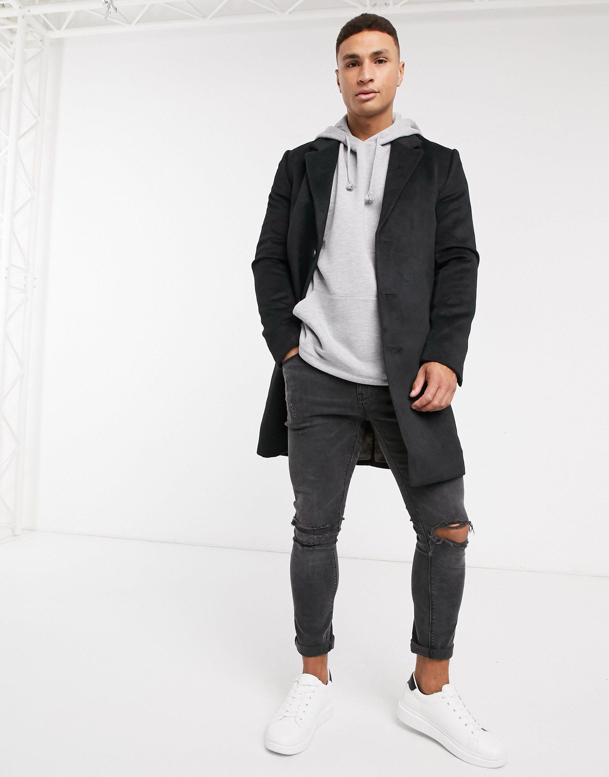 river island black overcoat