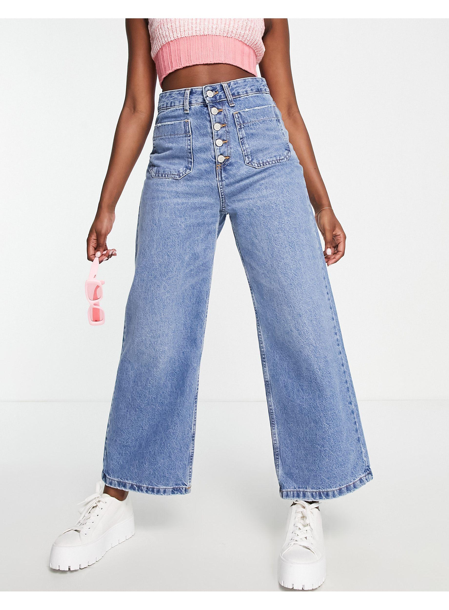 Stradivarius Cropped Flare Jean With Front Pocket in Blue | Lyst