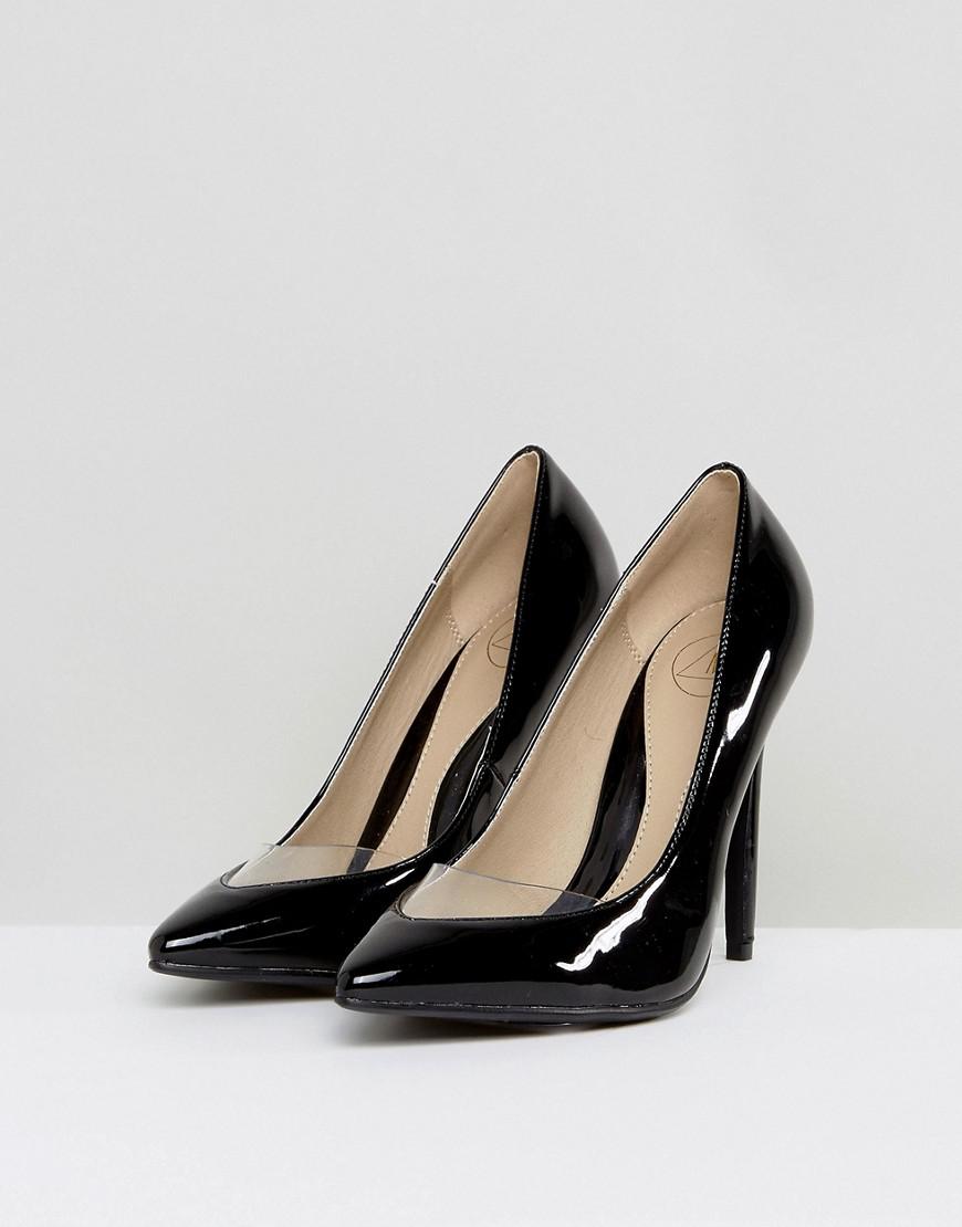 black patent pointed court shoes