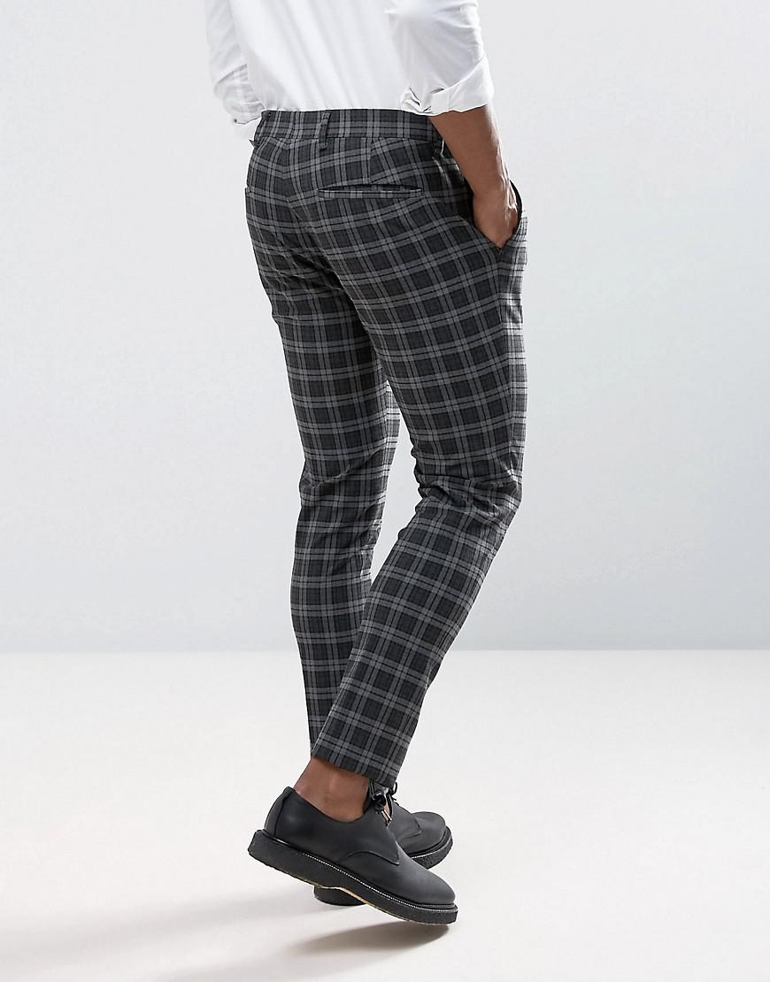 super skinny grey check trousers